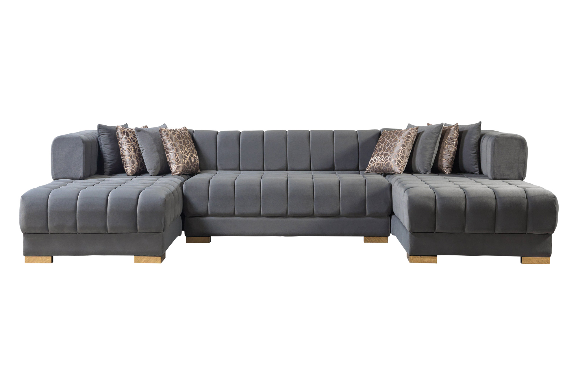 Nova Ariana Velvet Double Chaise Sectional - Gray