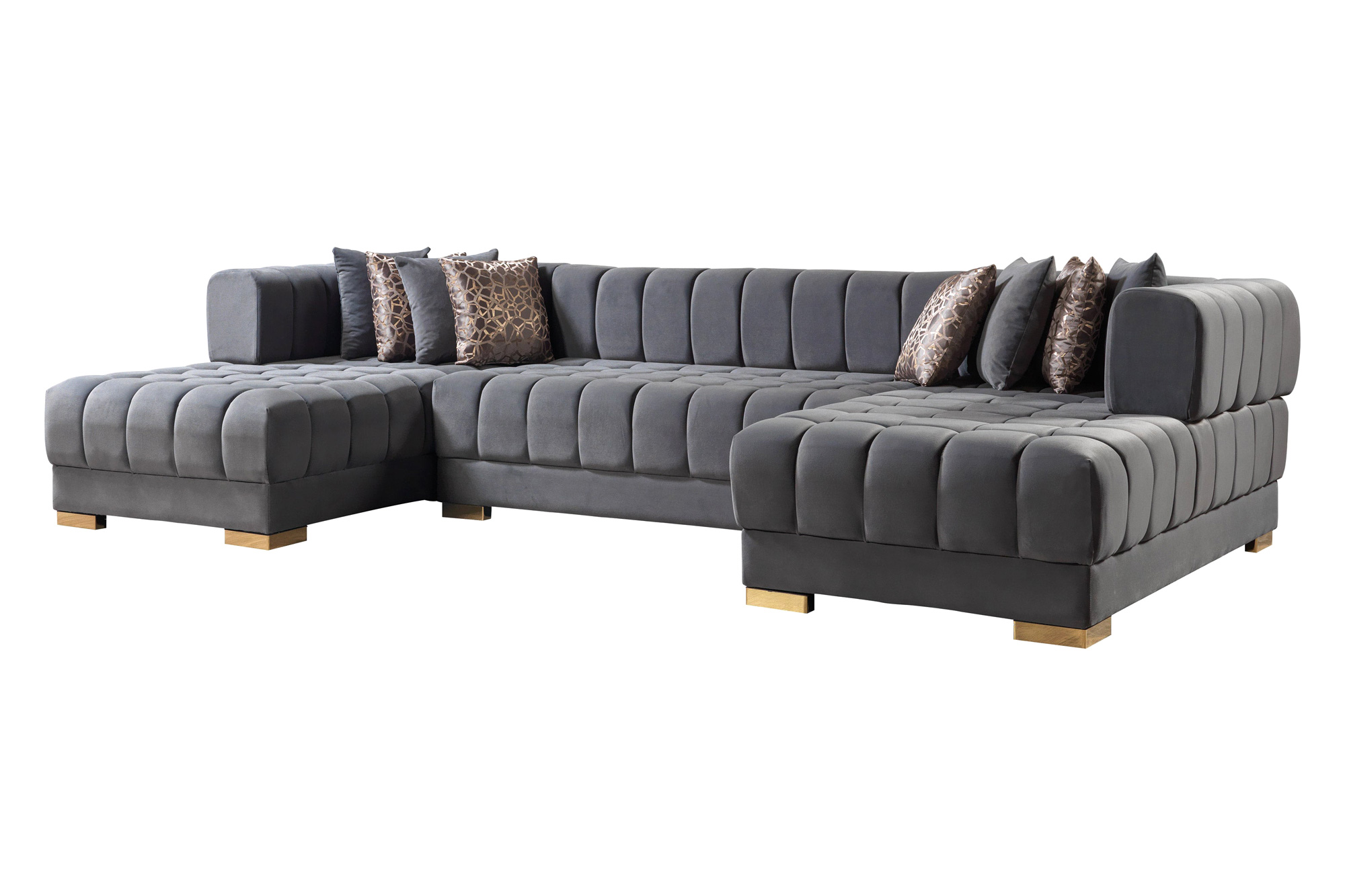 Nova Ariana Velvet Double Chaise Sectional - Gray