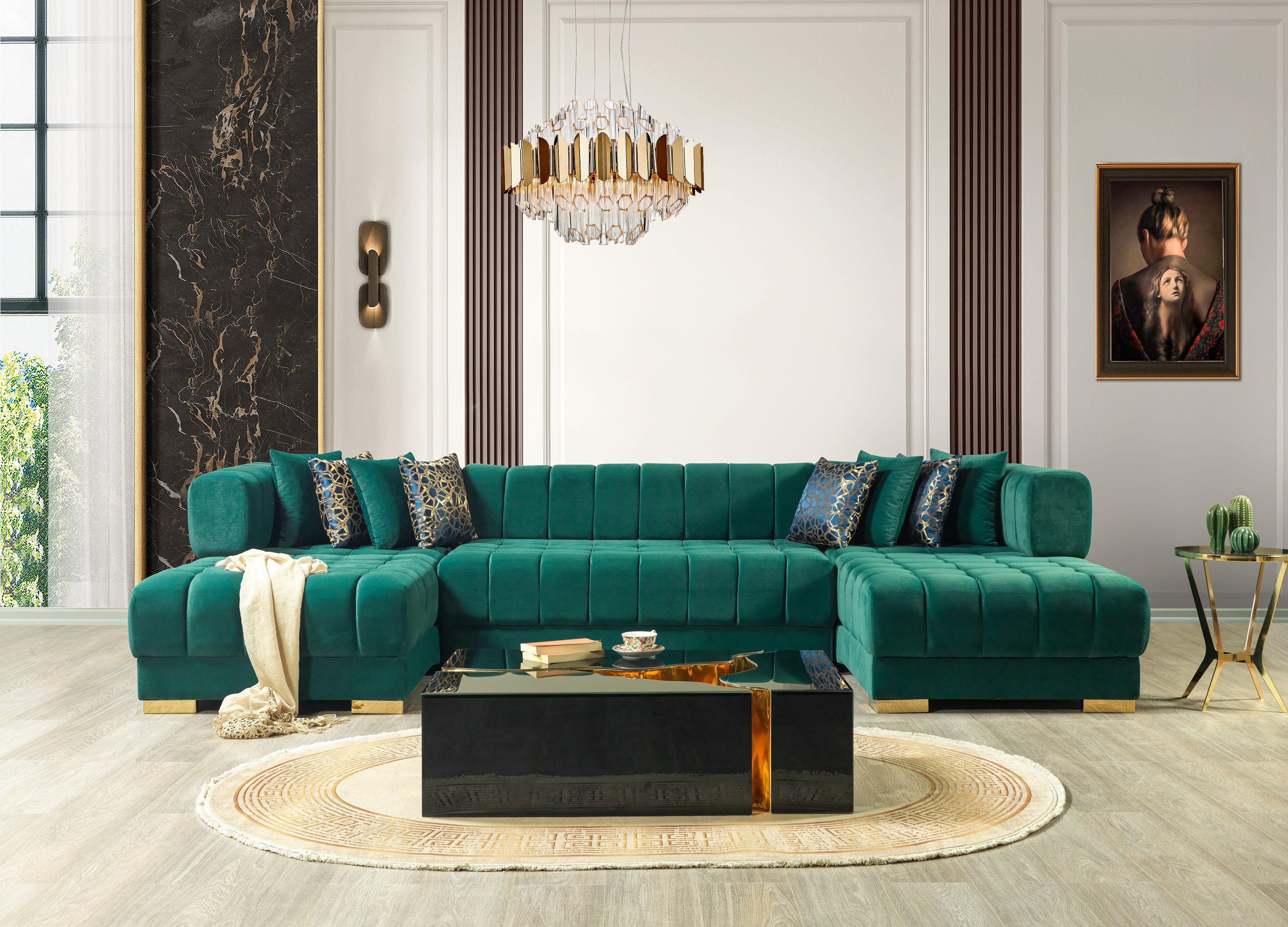 Nova - Ariana Green Velvet Double Chaise 138" Sectional