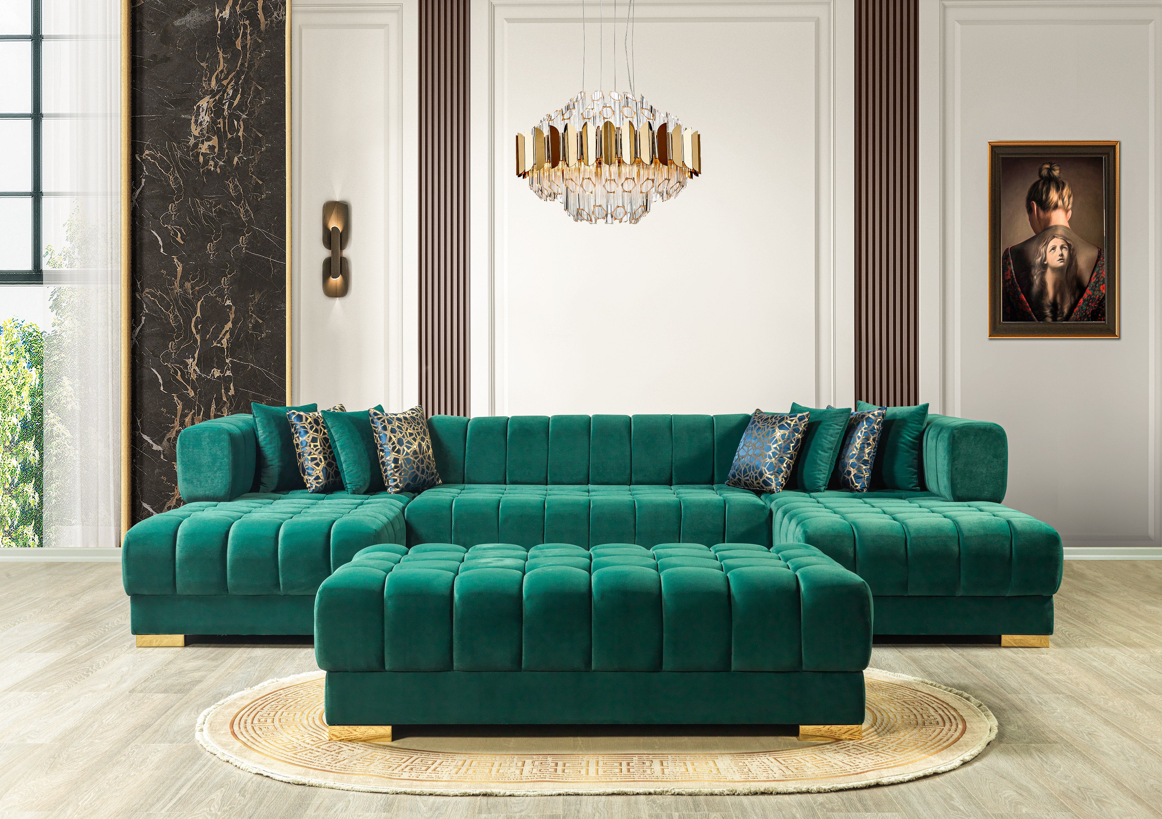 Nova - Ariana Green Velvet Double Chaise 138" Sectional