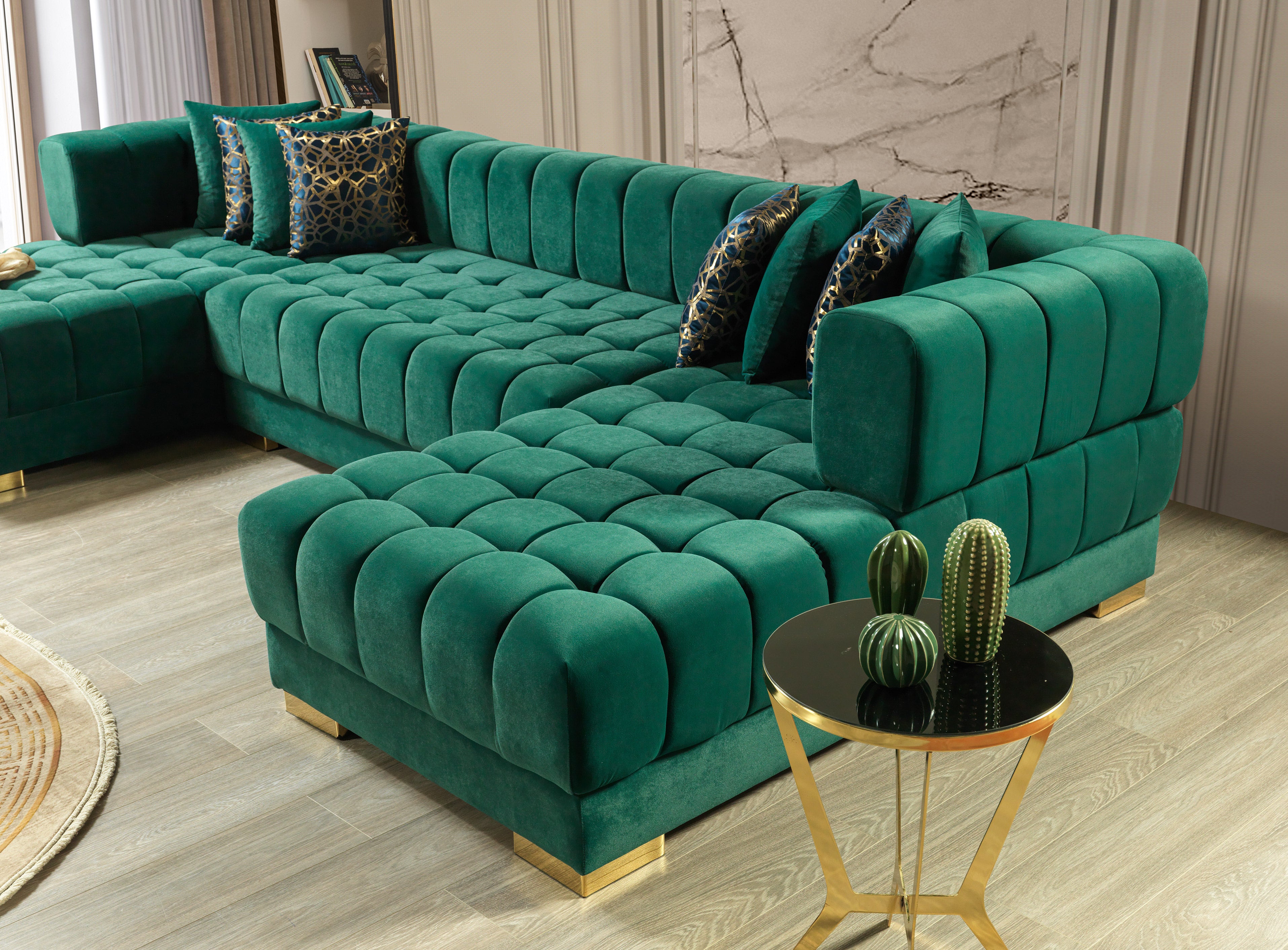 Nova - Ariana Green Velvet Double Chaise 138" Sectional