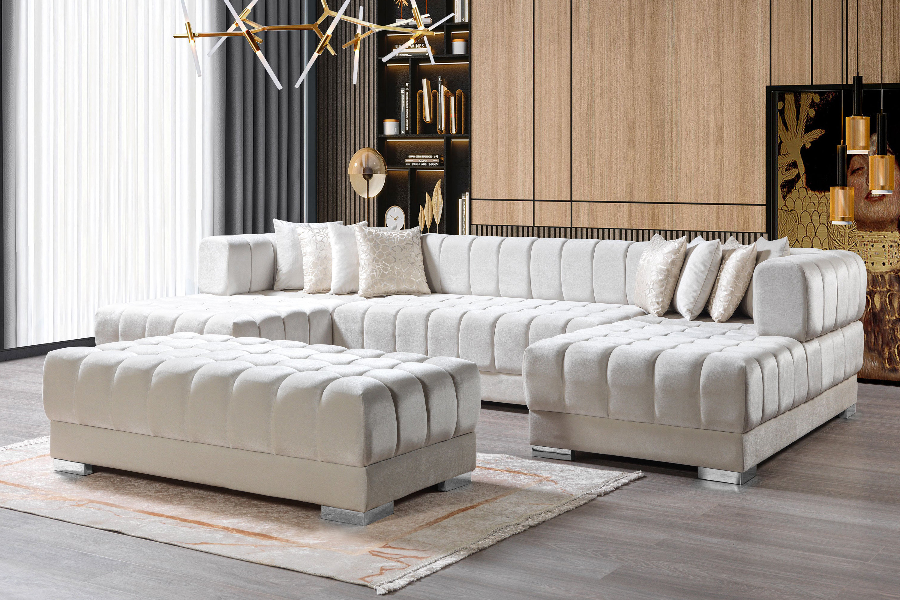 Nova Ariana Velvet Double Chaise Sectional - Ivory