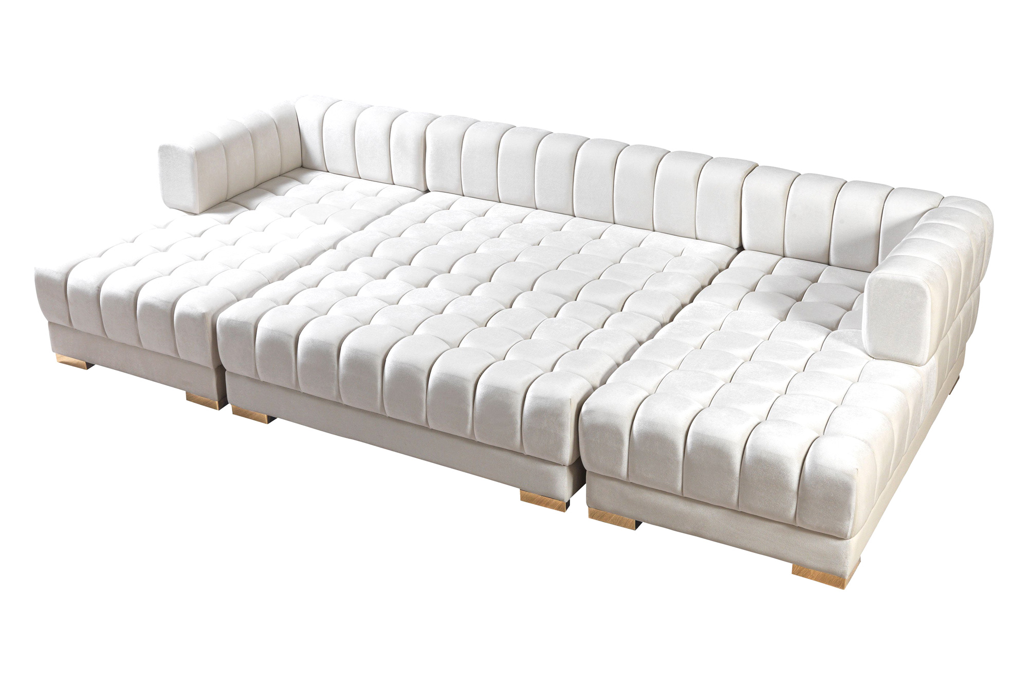 Nova Ariana Velvet Double Chaise Sectional - Ivory