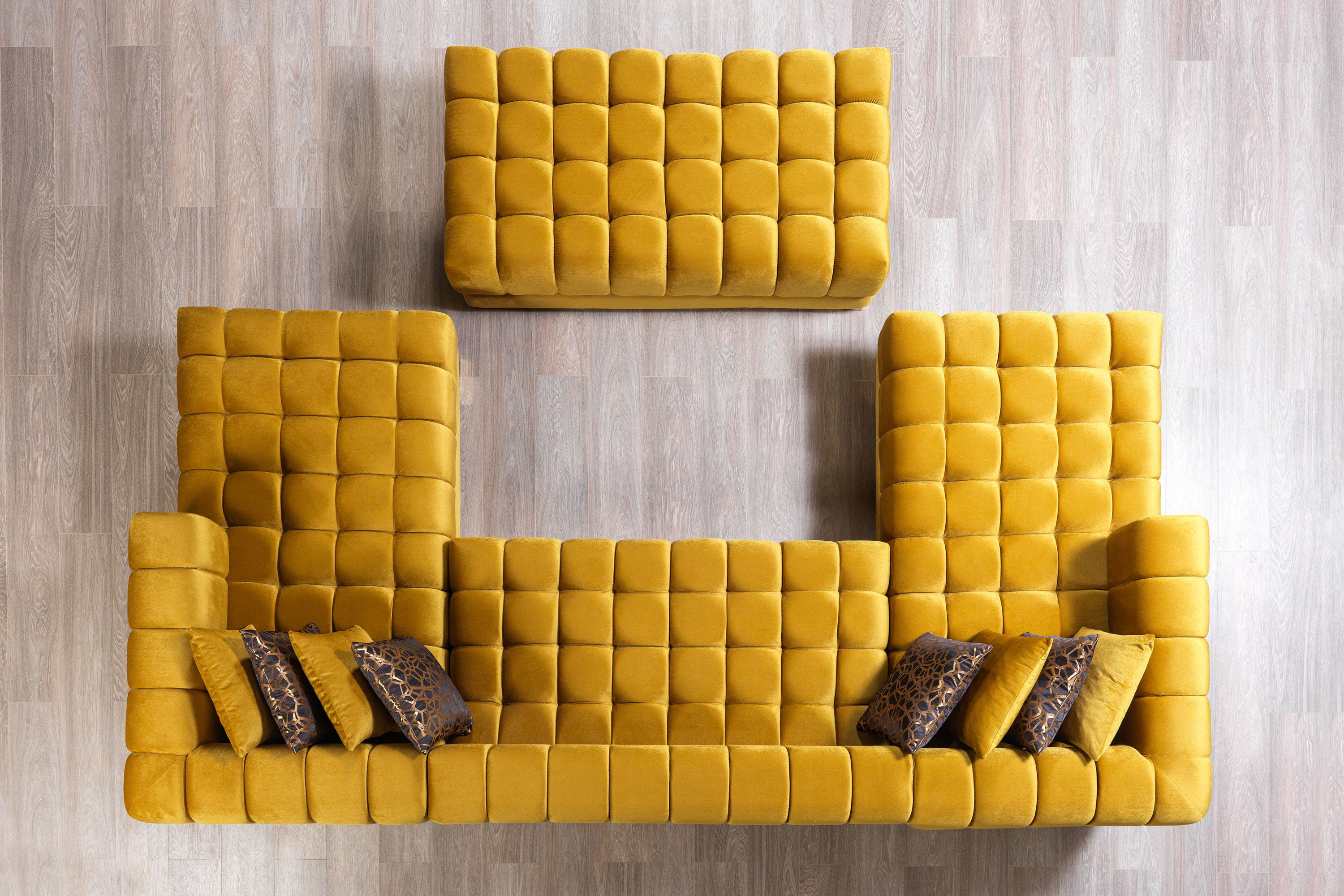 Nova Ariana Velvet Double Chaise Sectional - Mustard