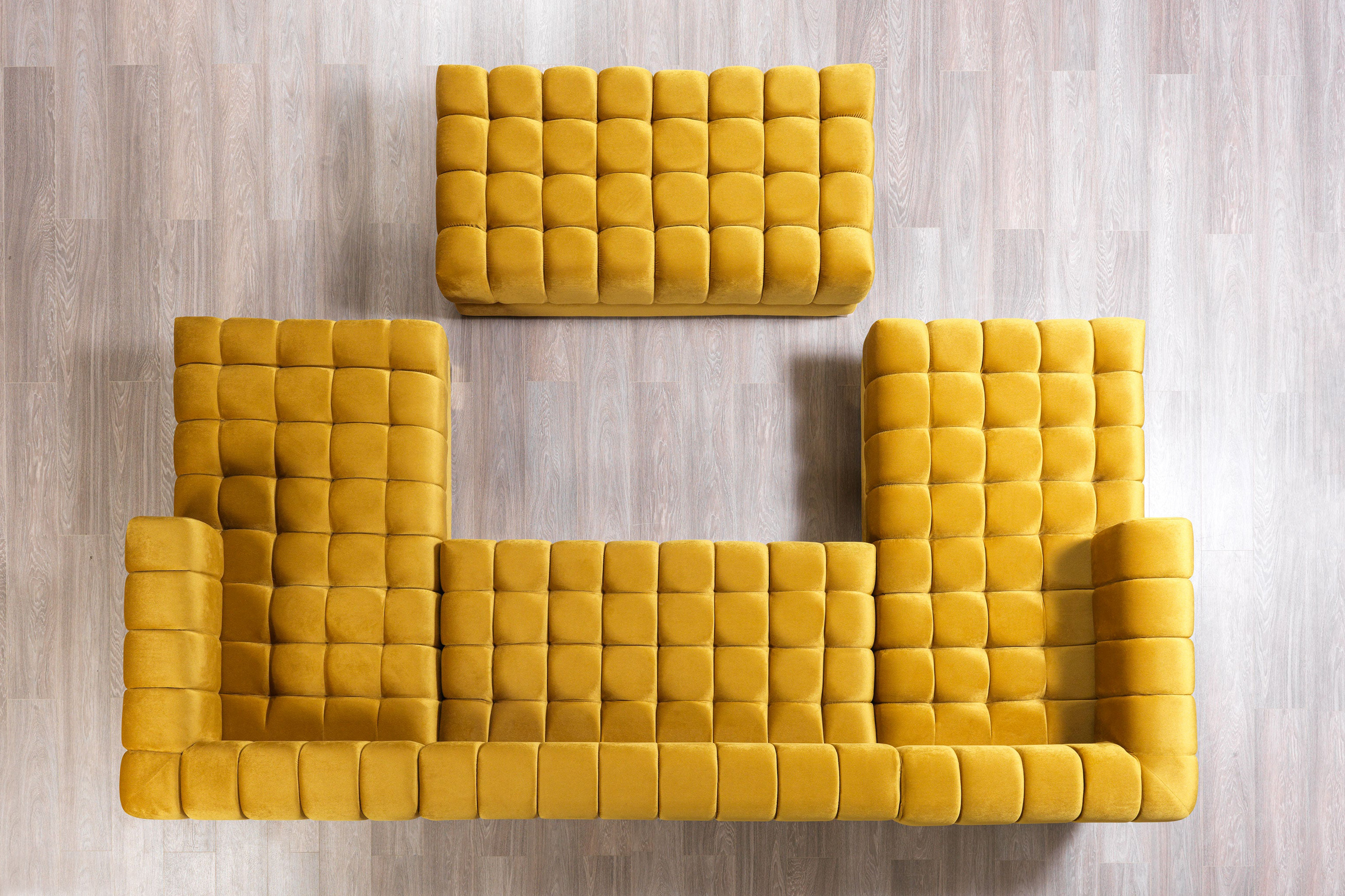 Nova Ariana Velvet Double Chaise Sectional - Mustard