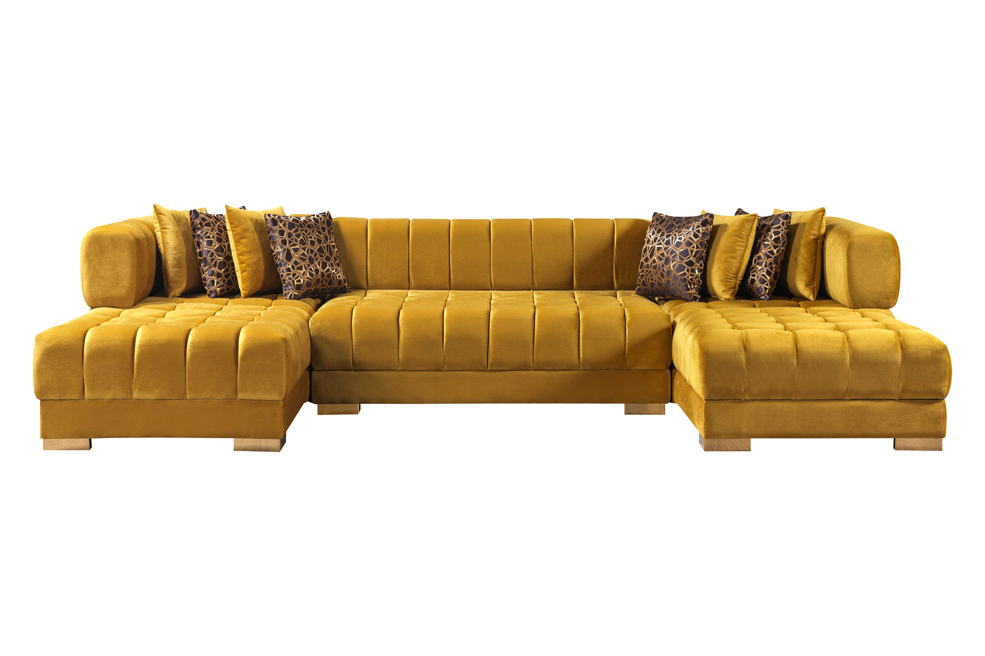 Nova Ariana Velvet Double Chaise Sectional - Mustard