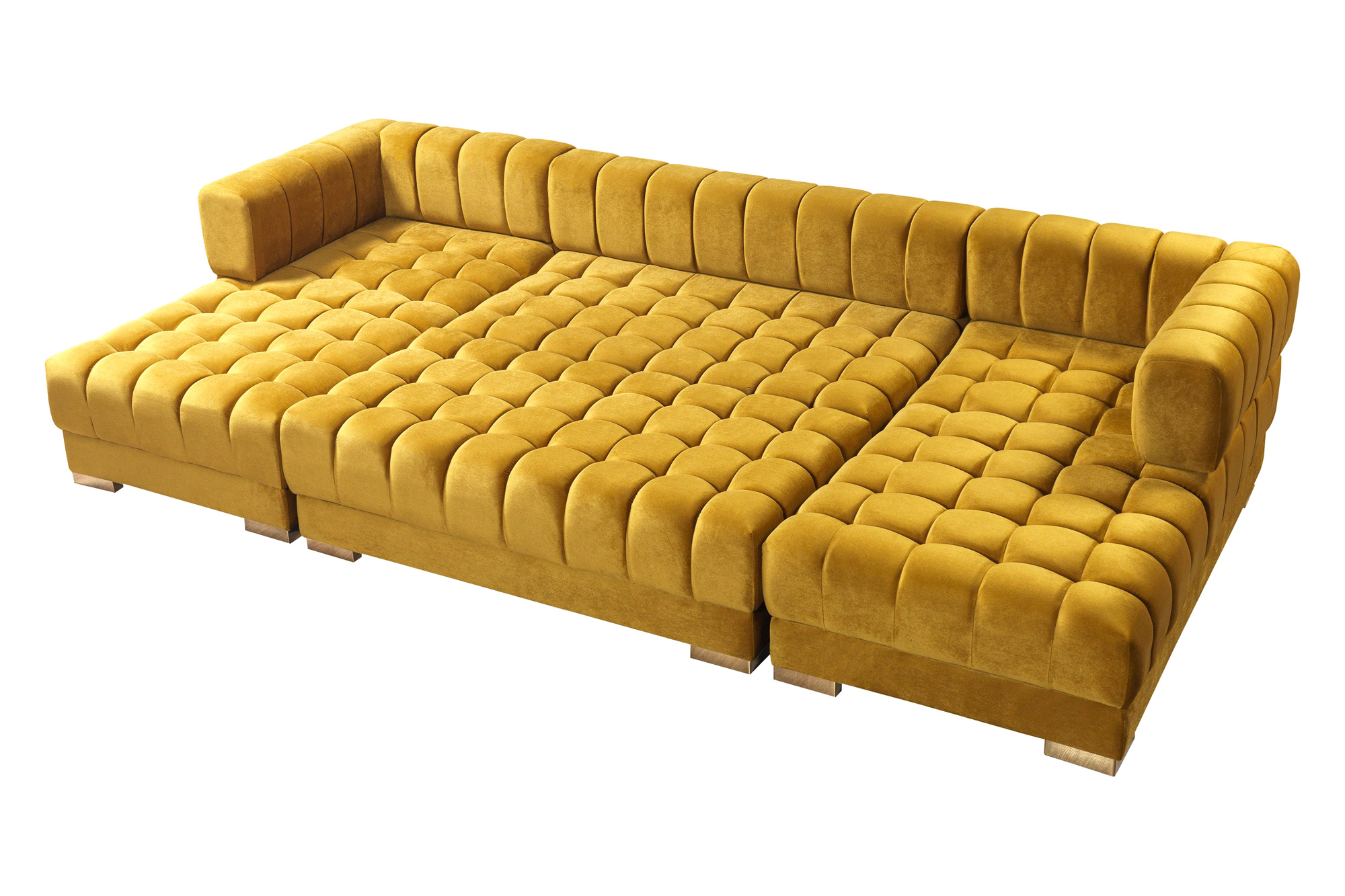 Nova Ariana Velvet Double Chaise Sectional - Mustard