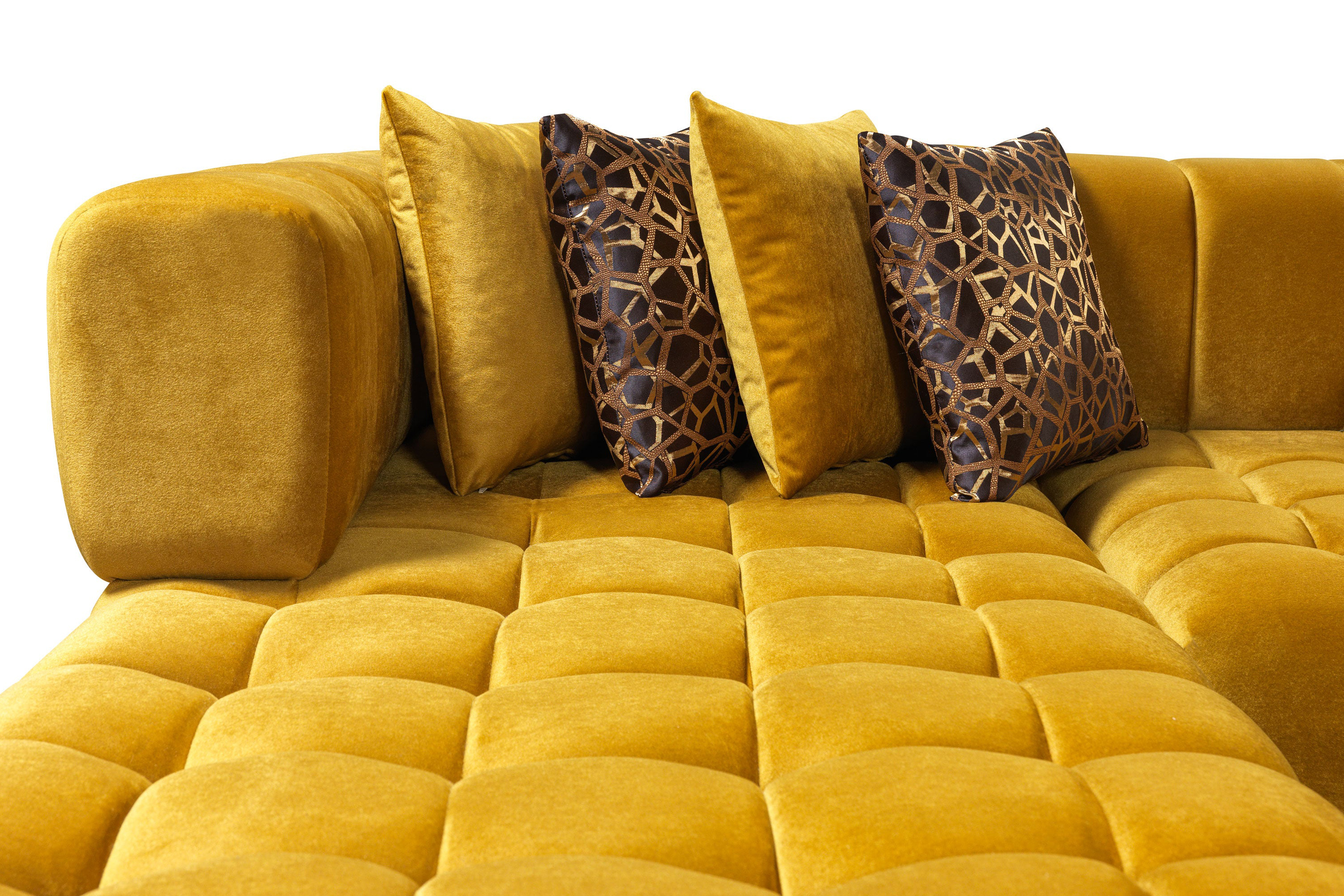 Nova Ariana Velvet Double Chaise Sectional - Mustard