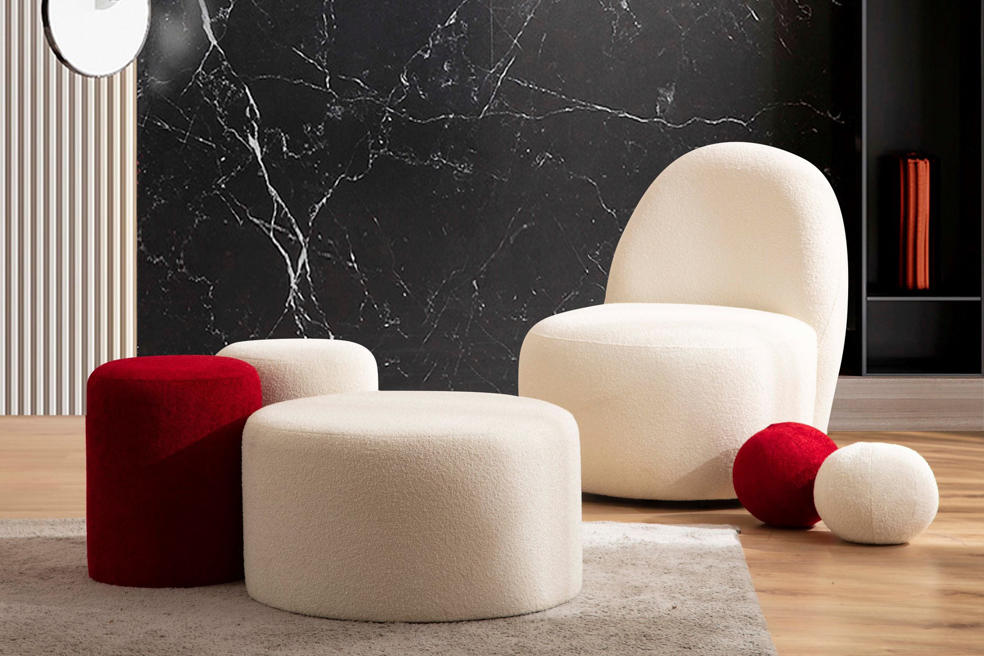 Nova Cloe Boucle Stool - Red