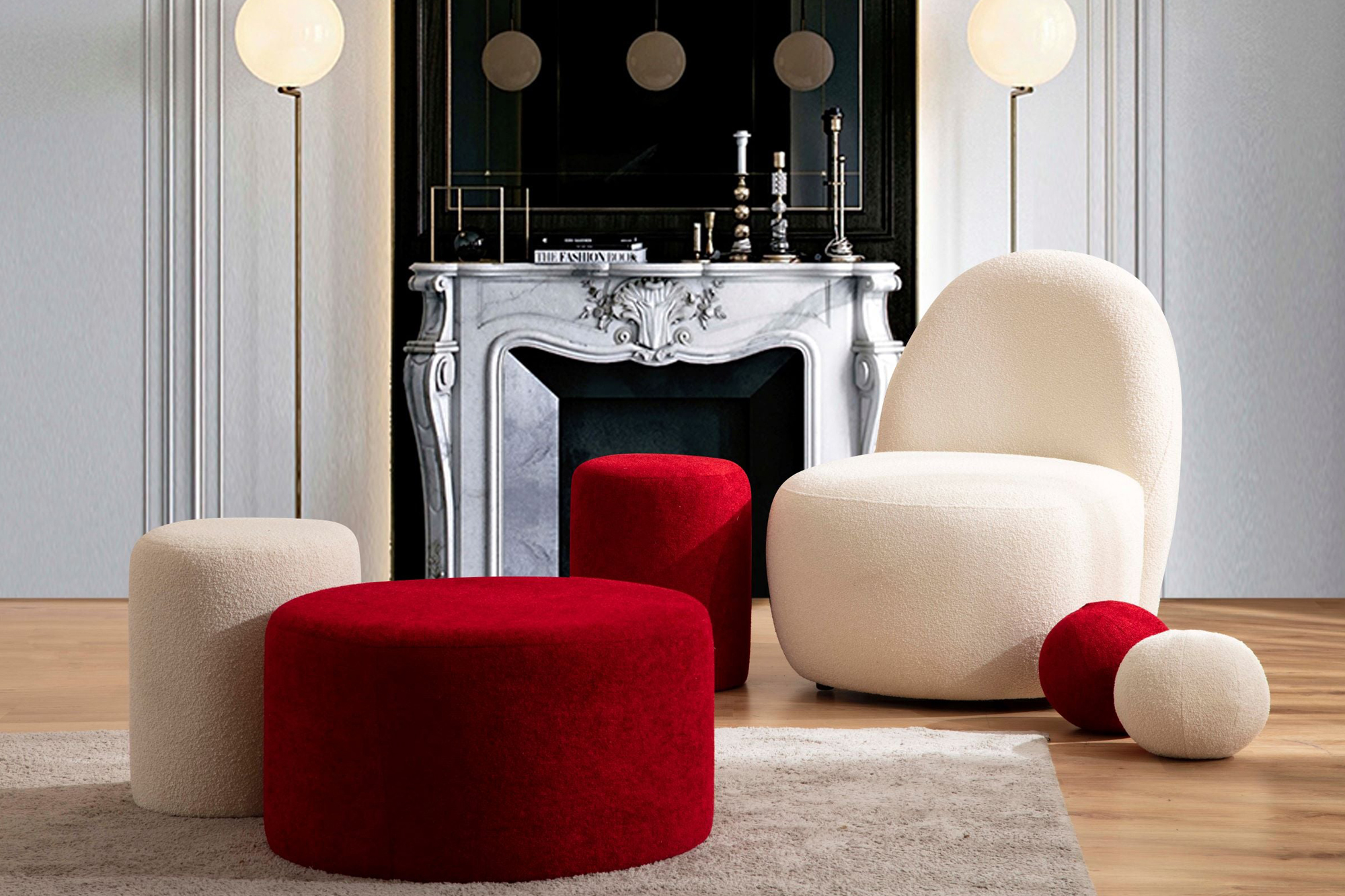 Nova Cloe Boucle Stool - Red