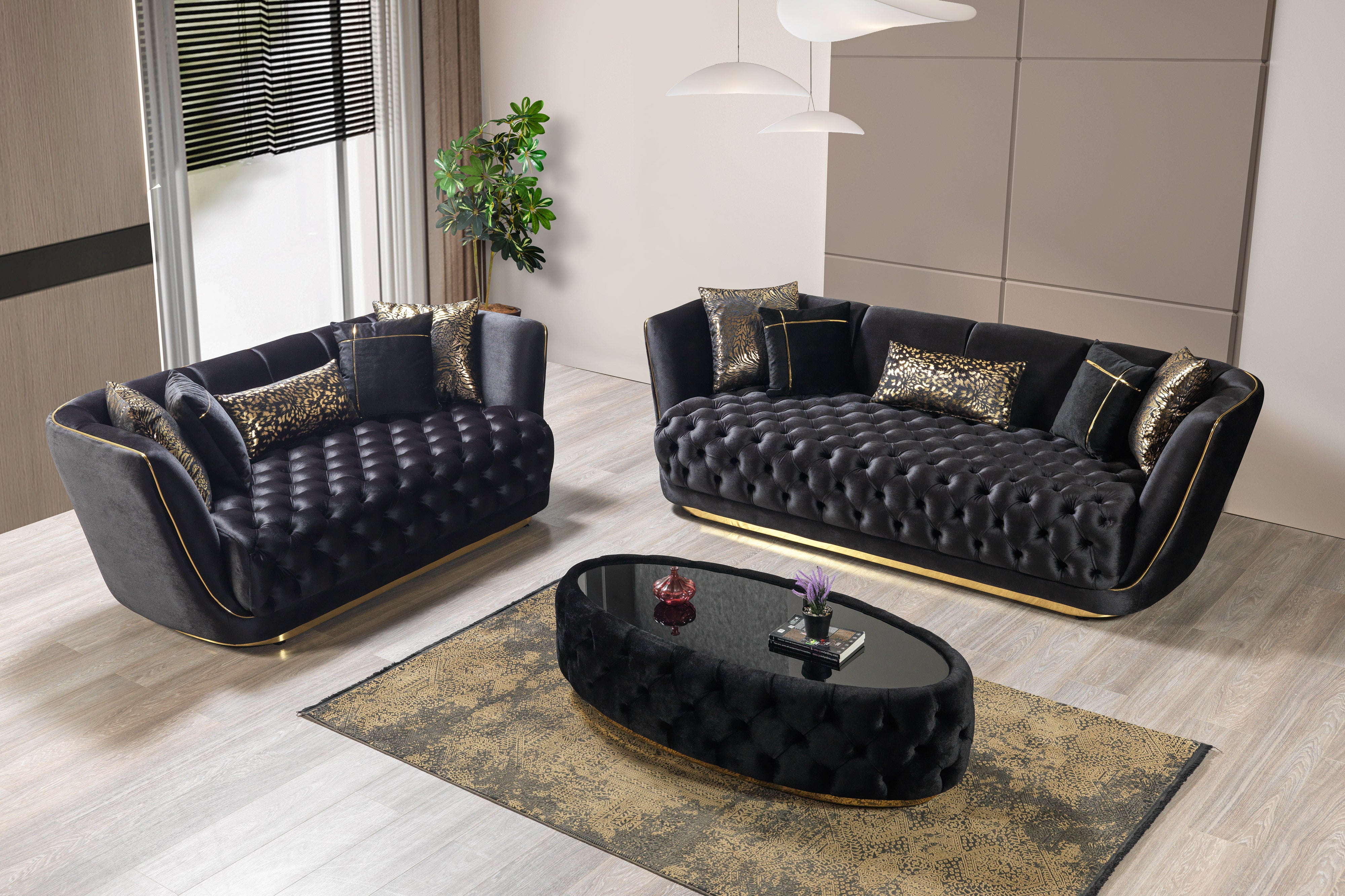 Nova - Daphne Black Velvet Sofa 95" & Loveseat 79"