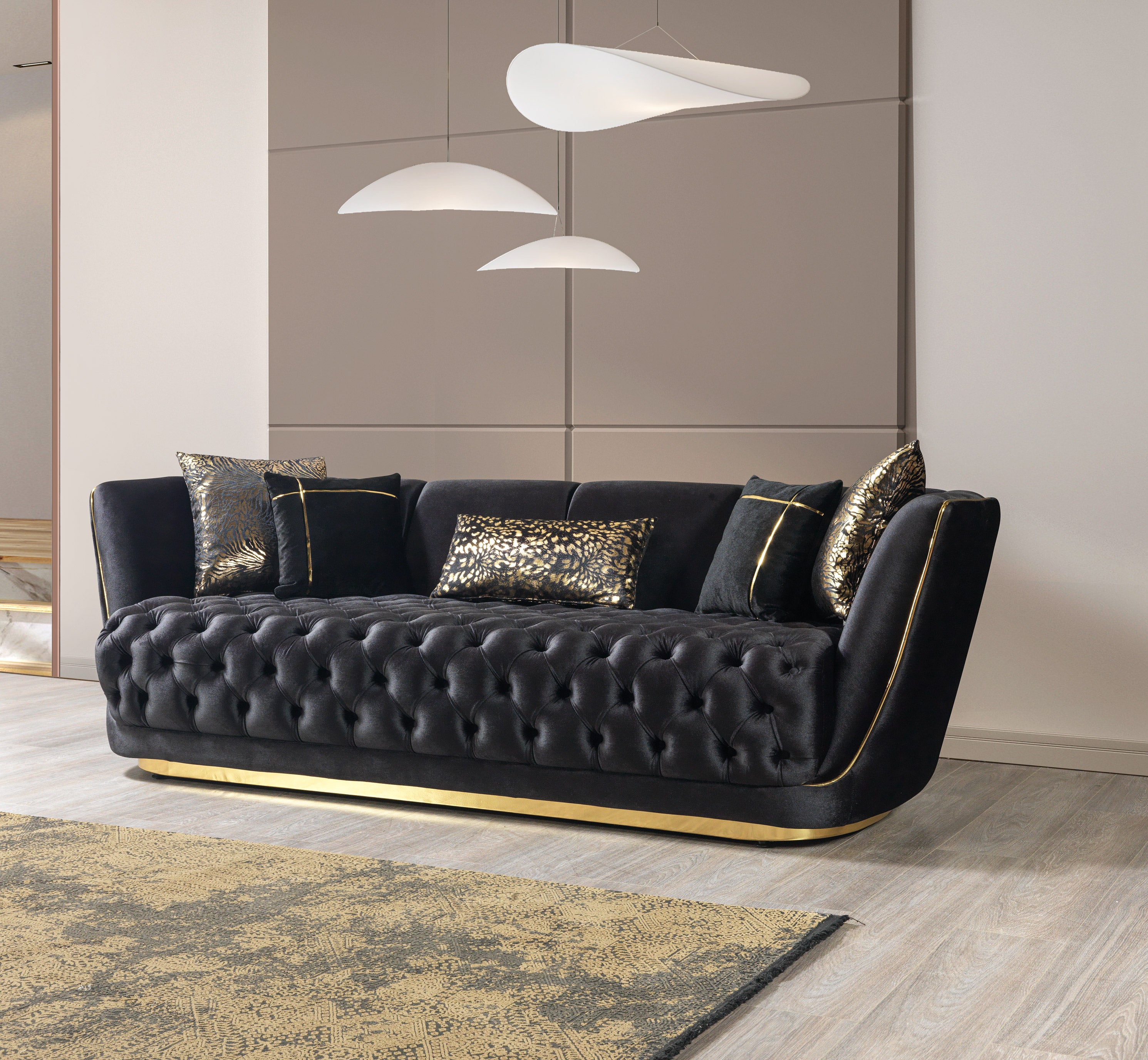 Nova - Daphne Black Velvet Sofa 95" & Loveseat 79"