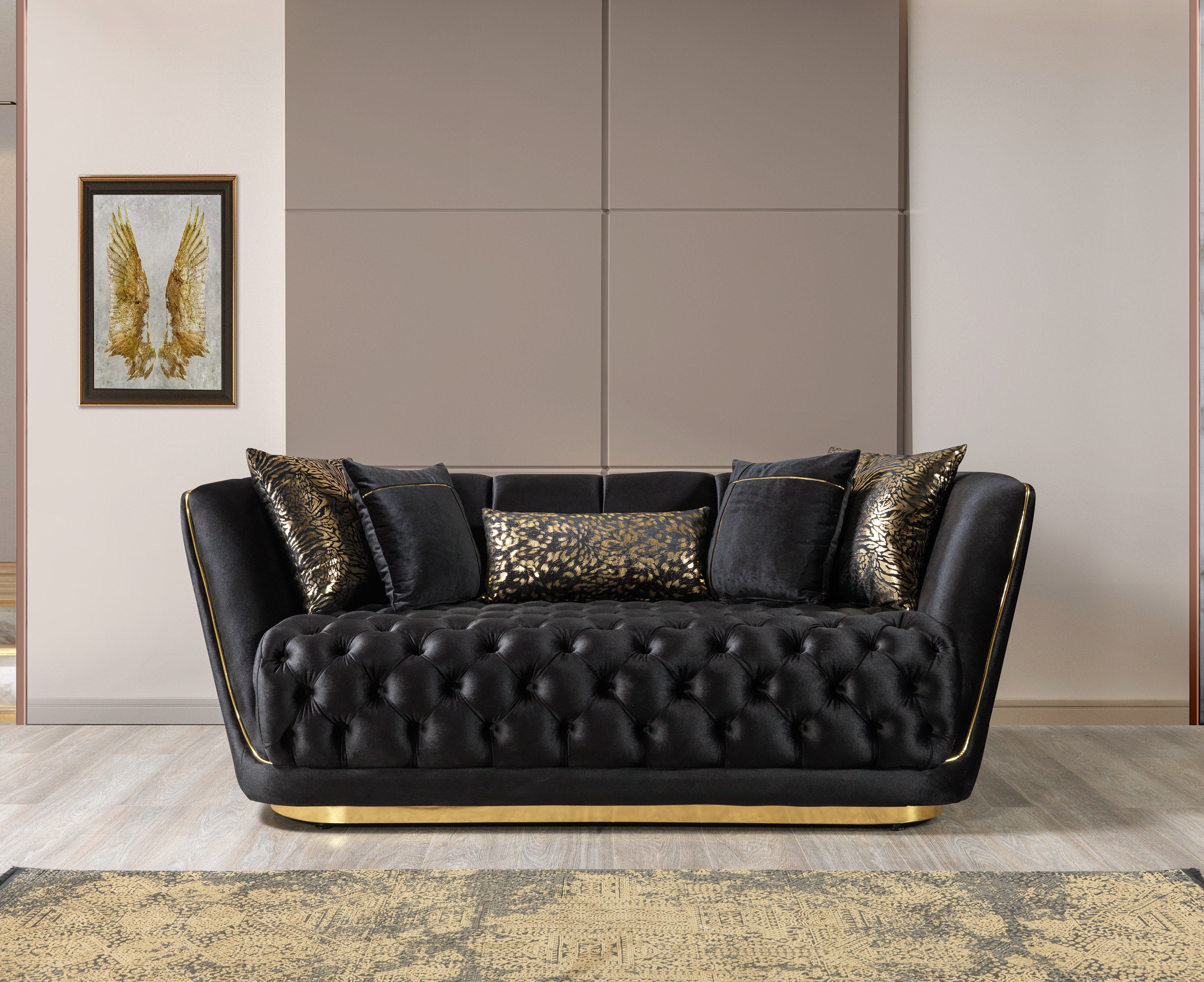 Nova - Daphne Black Velvet Sofa 95" & Loveseat 79"