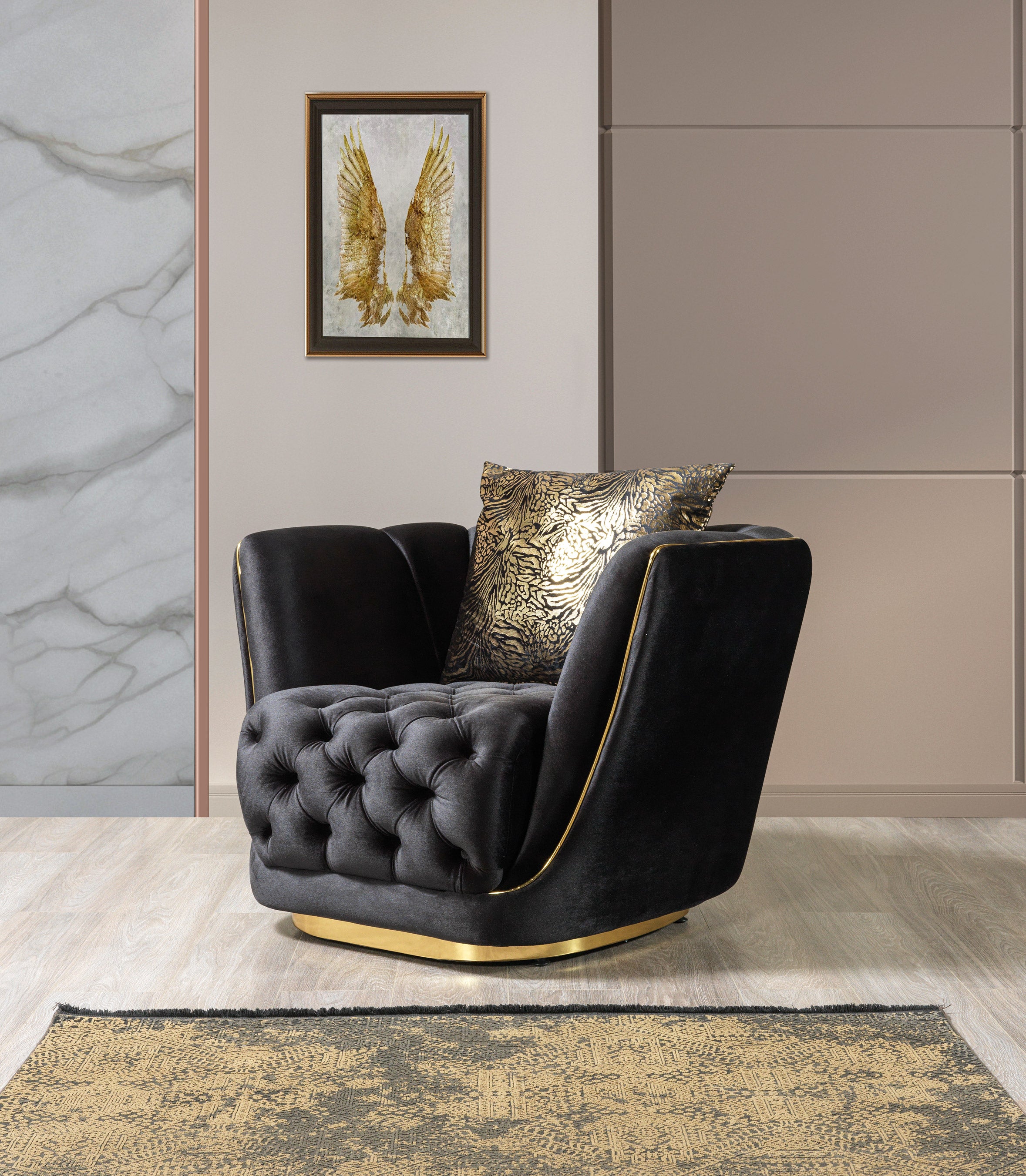 Nova - Daphne Black Velvet Sofa 95" & Loveseat 79"