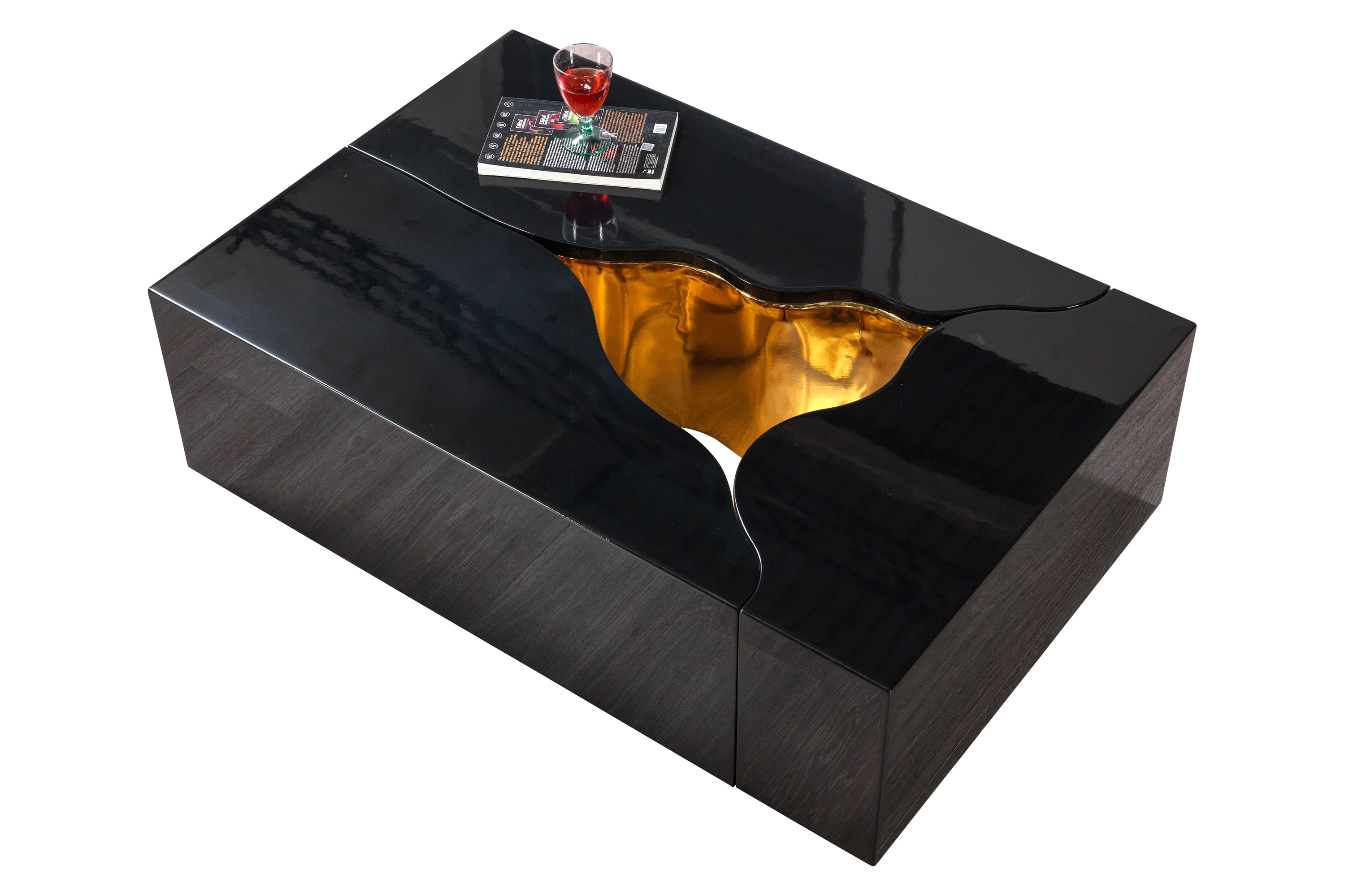 Nova Dream Wood 3-Piece Coffee Table - Black/Gold