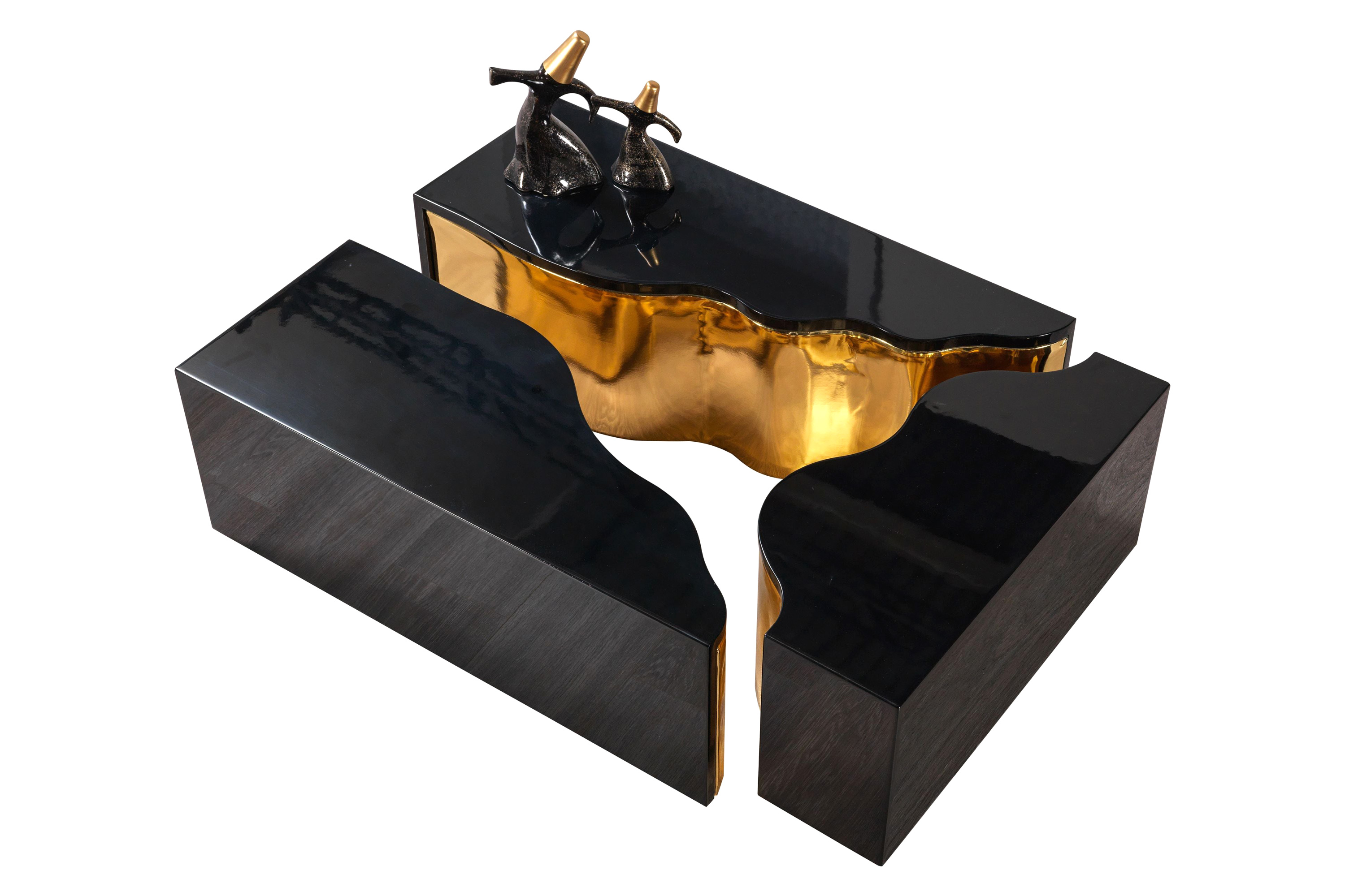 Nova Dream Wood 3-Piece Coffee Table - Black/Gold