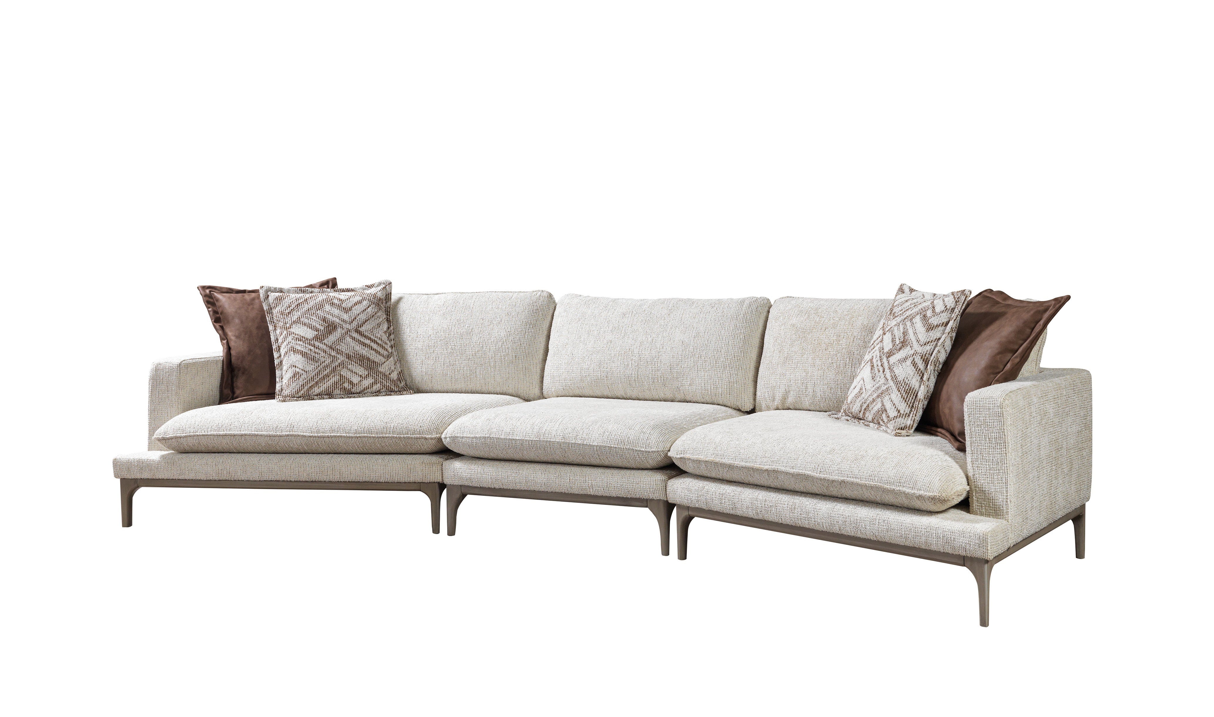 Nova - Dylan Ivory Linen 3-Piece Curved 126" Sectional with Ottoman