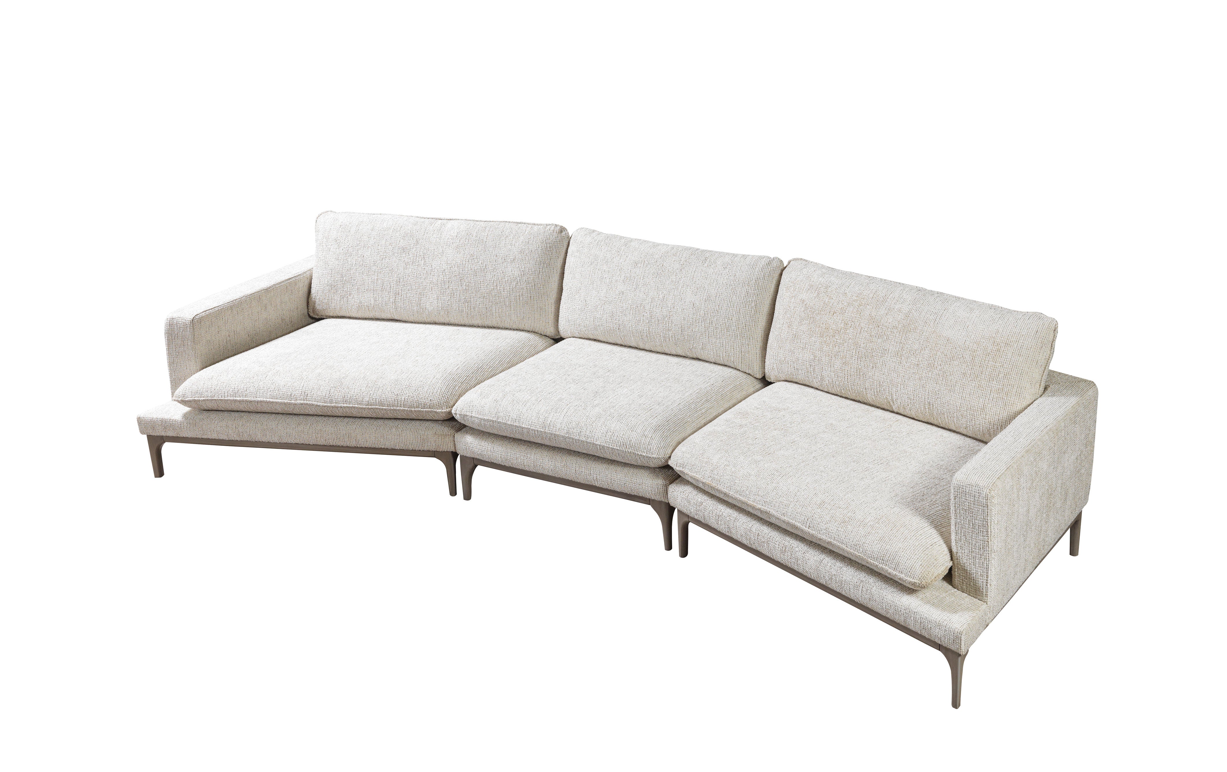 Nova - Dylan Ivory Linen 3-Piece Curved 126" Sectional with Ottoman