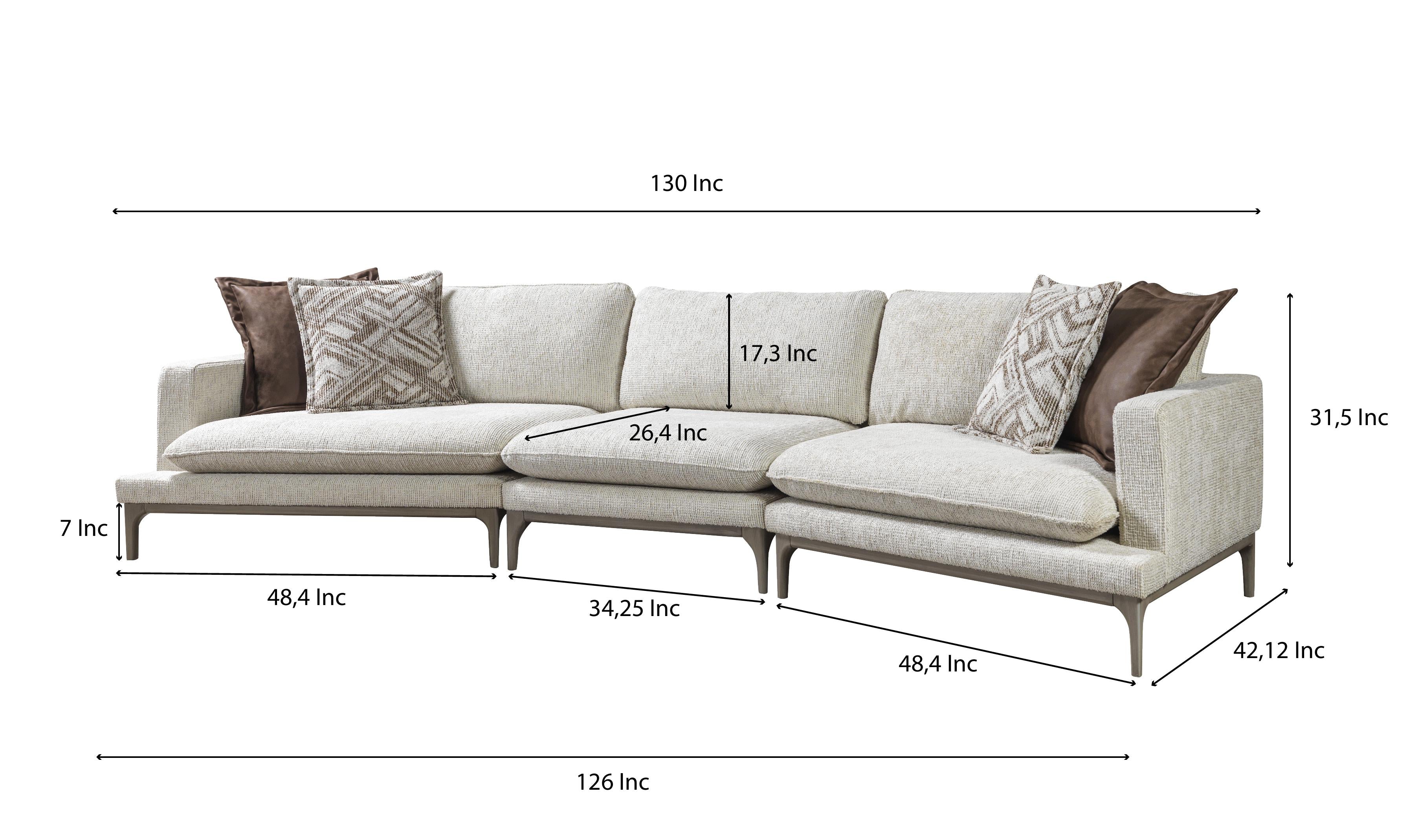 Nova - Dylan Ivory Linen 3-Piece Curved 126" Sectional with Ottoman