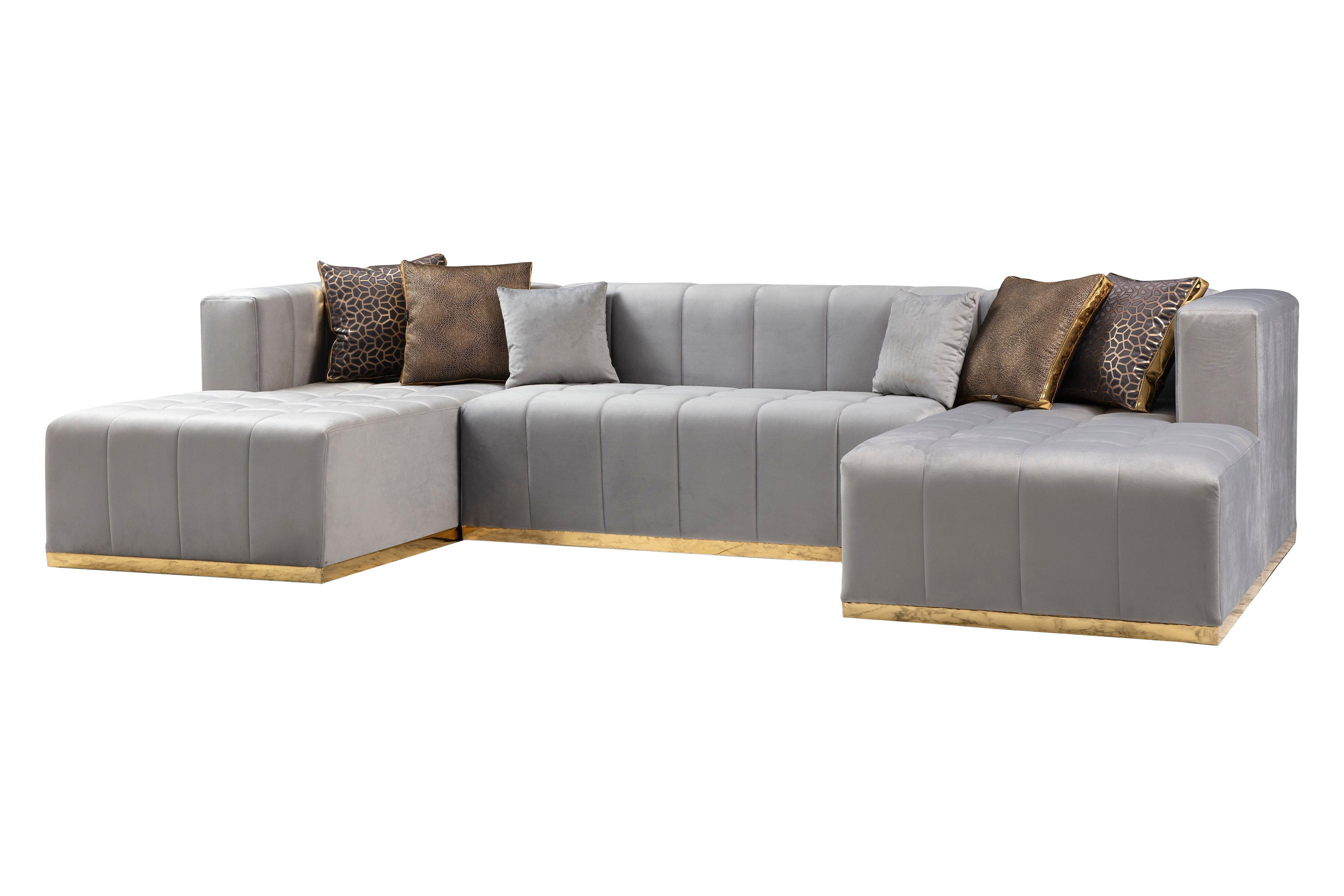 Nova Elisha Velvet Double Chaise Sectional - Gray