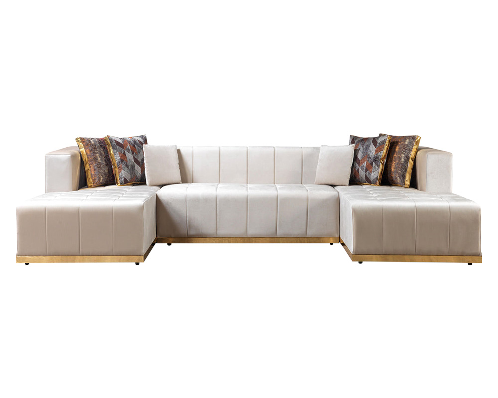 Nova Elisha Velvet Double Chaise Sectional - Ivory