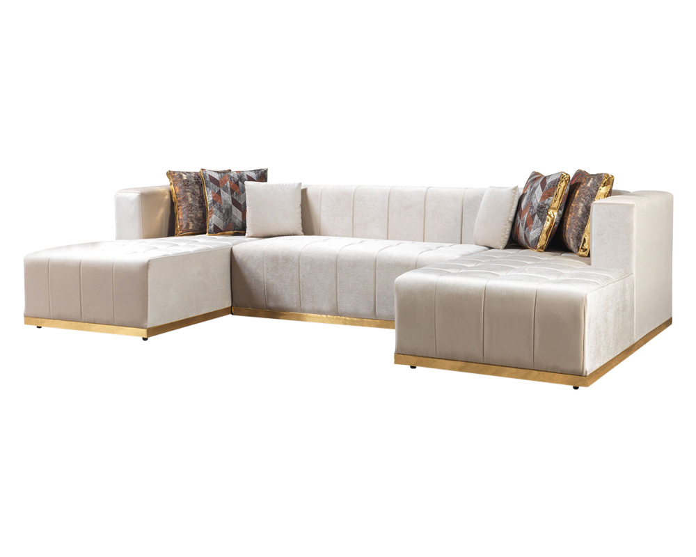 Nova Elisha Velvet Double Chaise Sectional - Ivory