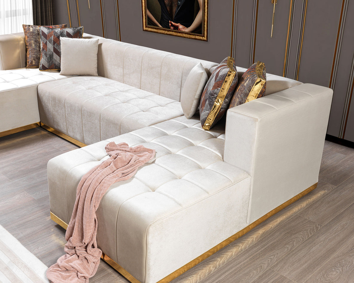 Nova Elisha Velvet Double Chaise Sectional - Ivory