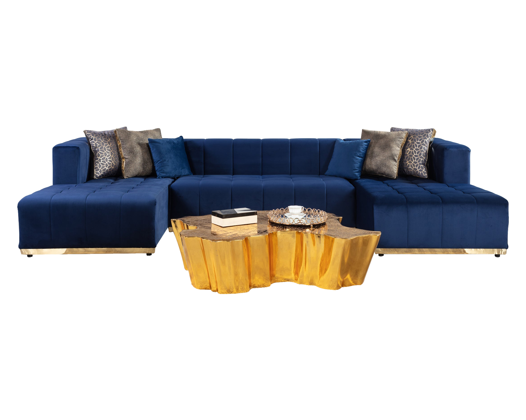 Nova Elisha Velvet Double Chaise Sectional - Navy