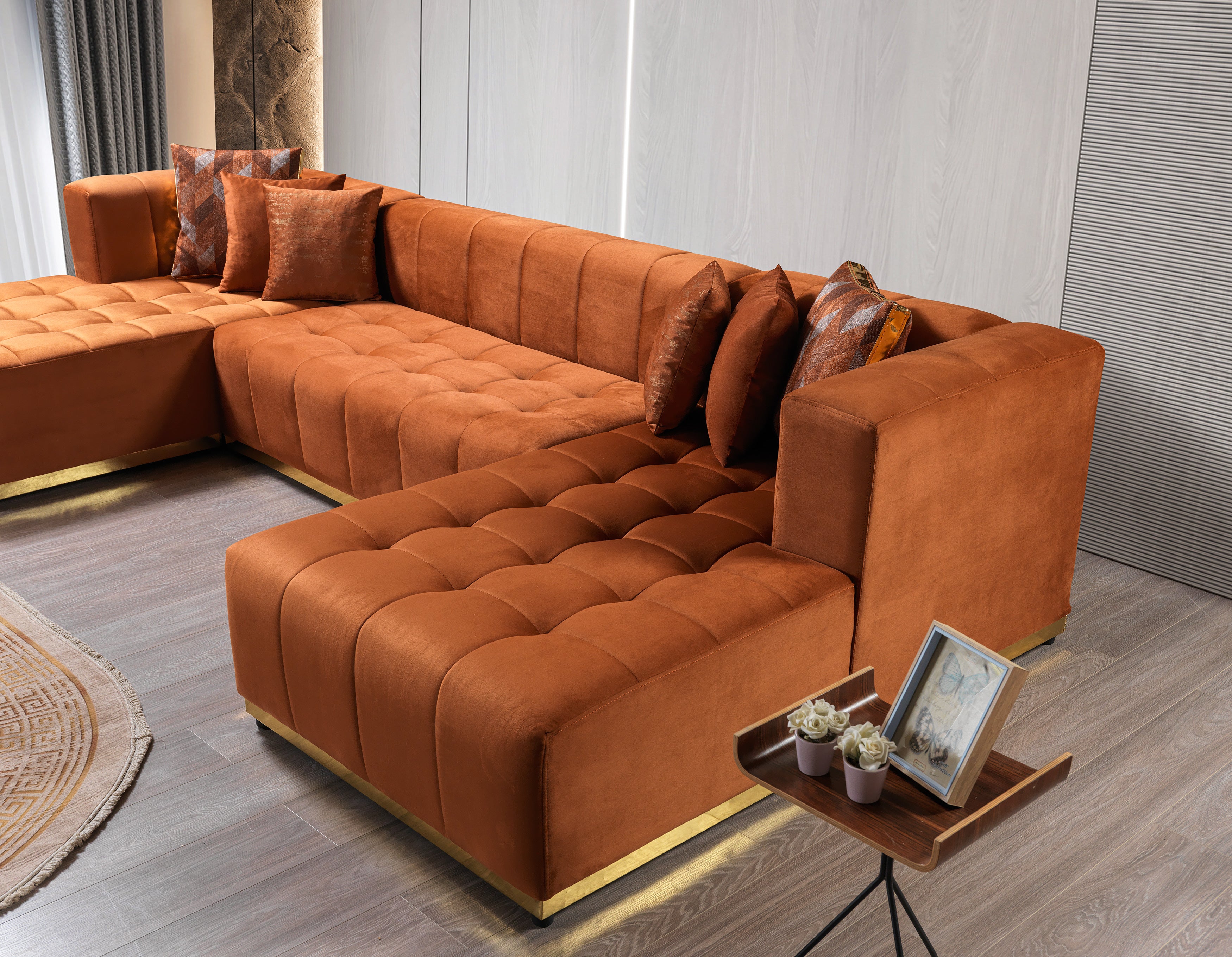 Nova - Elisha Orange Velvet Double Chaise 140" Sectional