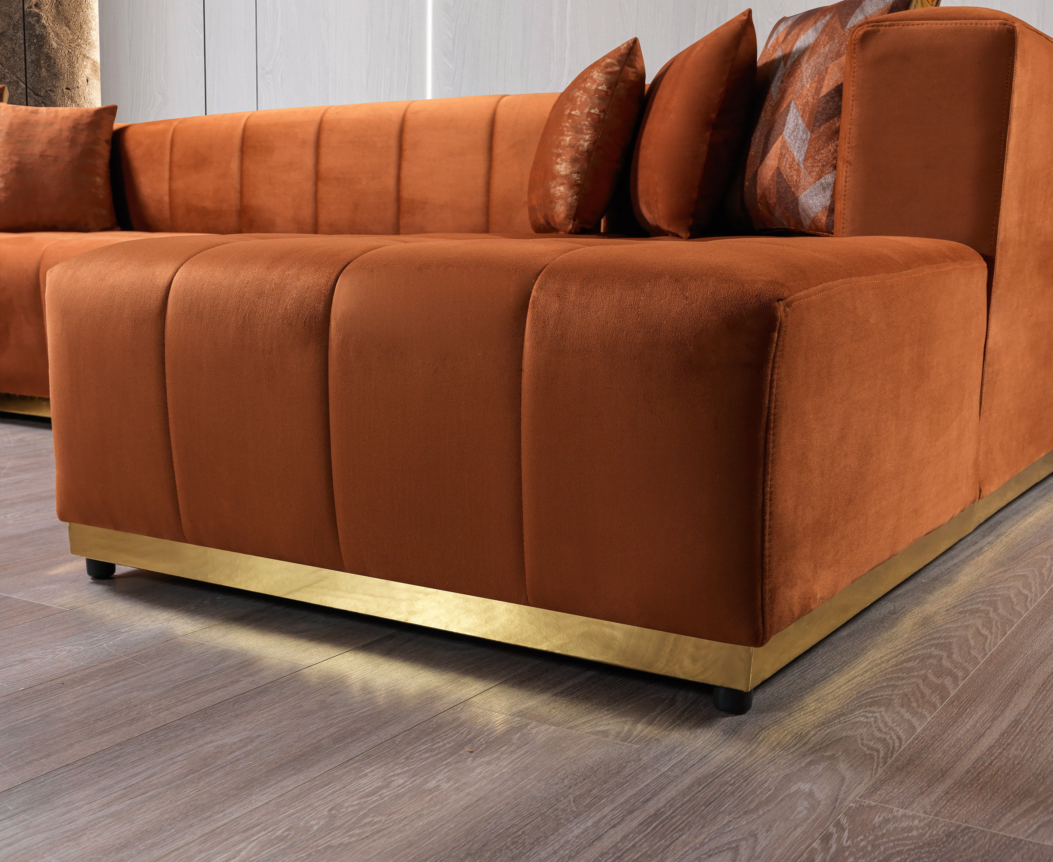 Nova - Elisha Orange Velvet Double Chaise 140" Sectional