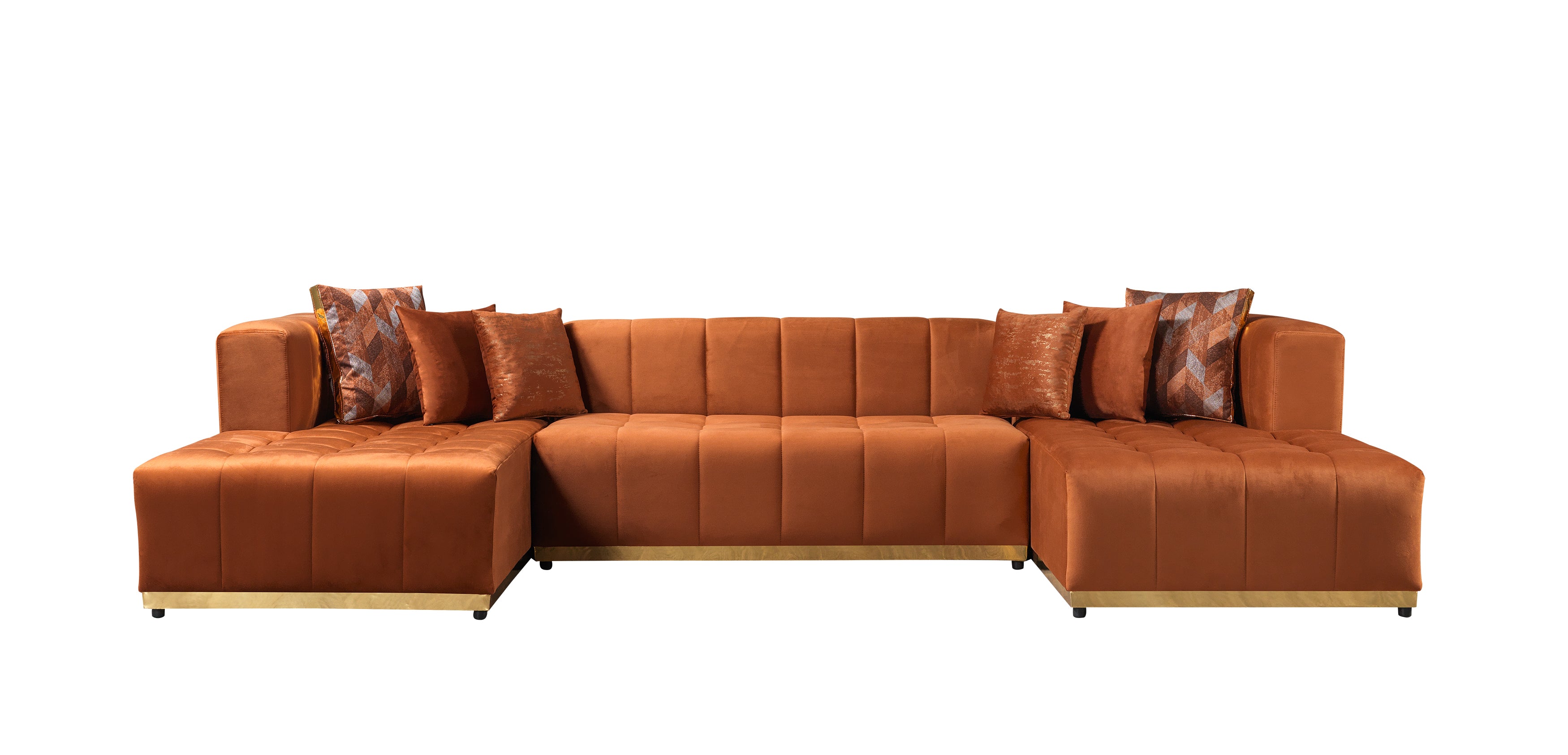 Nova - Elisha Orange Velvet Double Chaise 140" Sectional