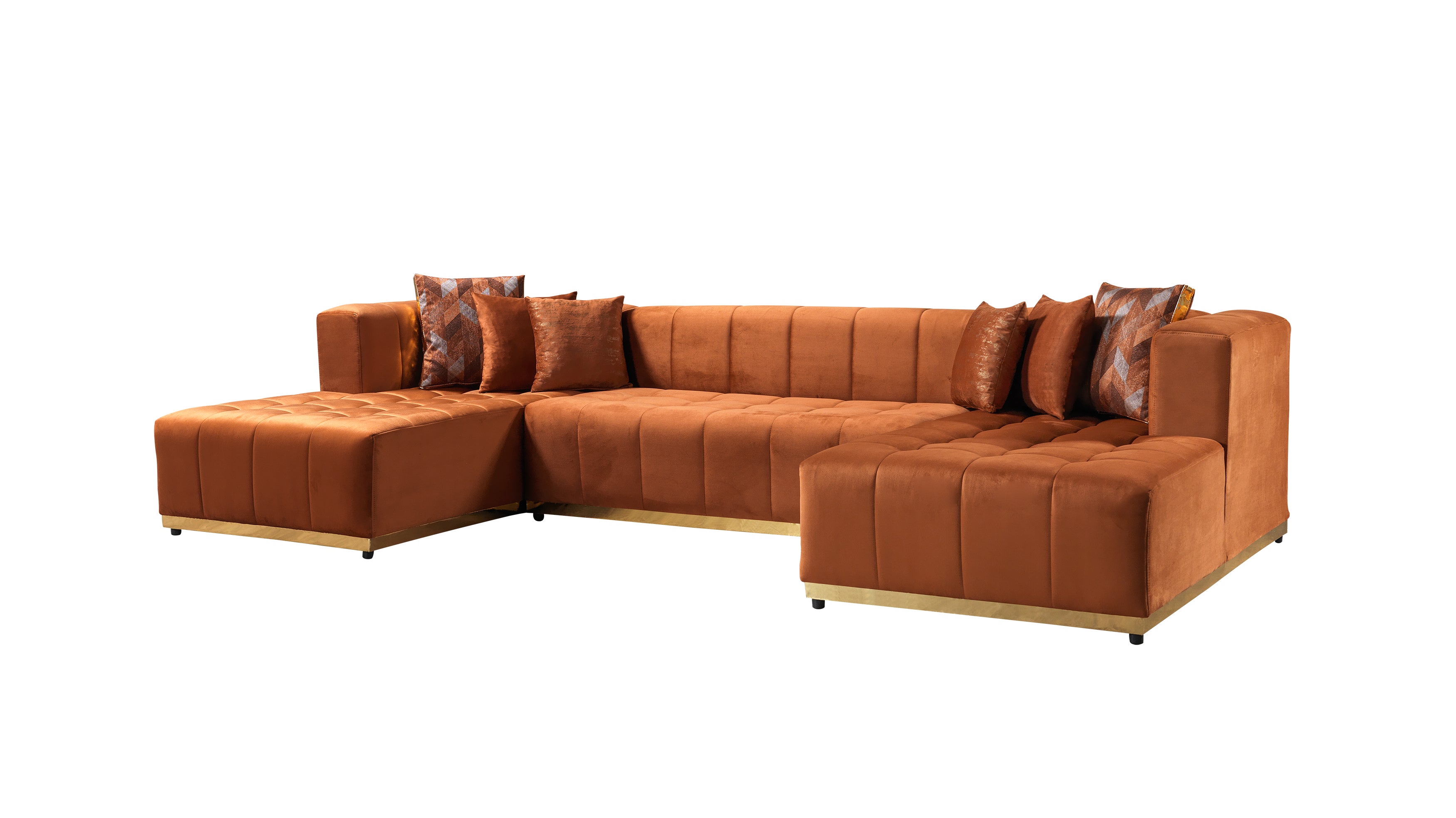 Nova - Elisha Orange Velvet Double Chaise 140" Sectional