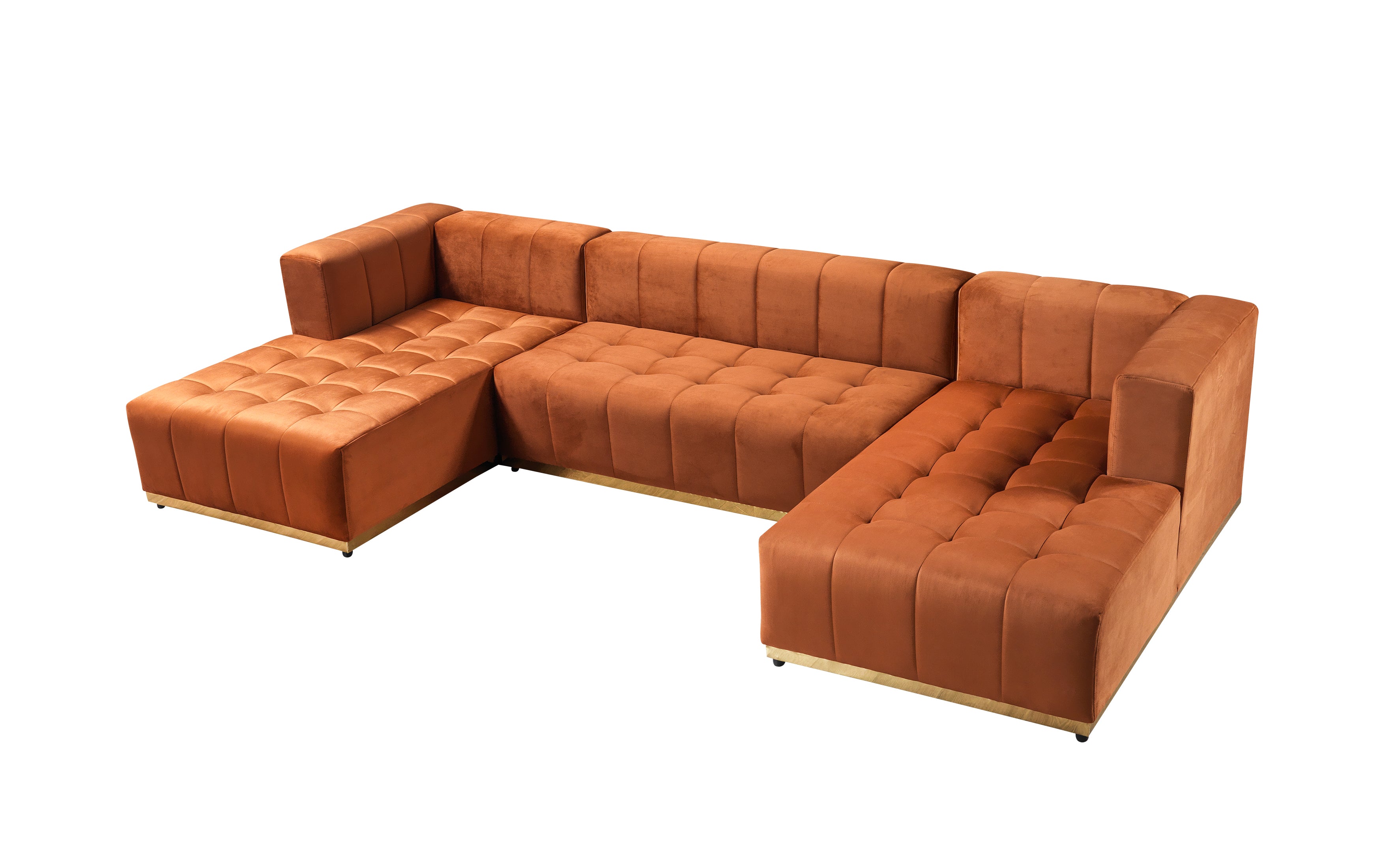 Nova - Elisha Orange Velvet Double Chaise 140" Sectional