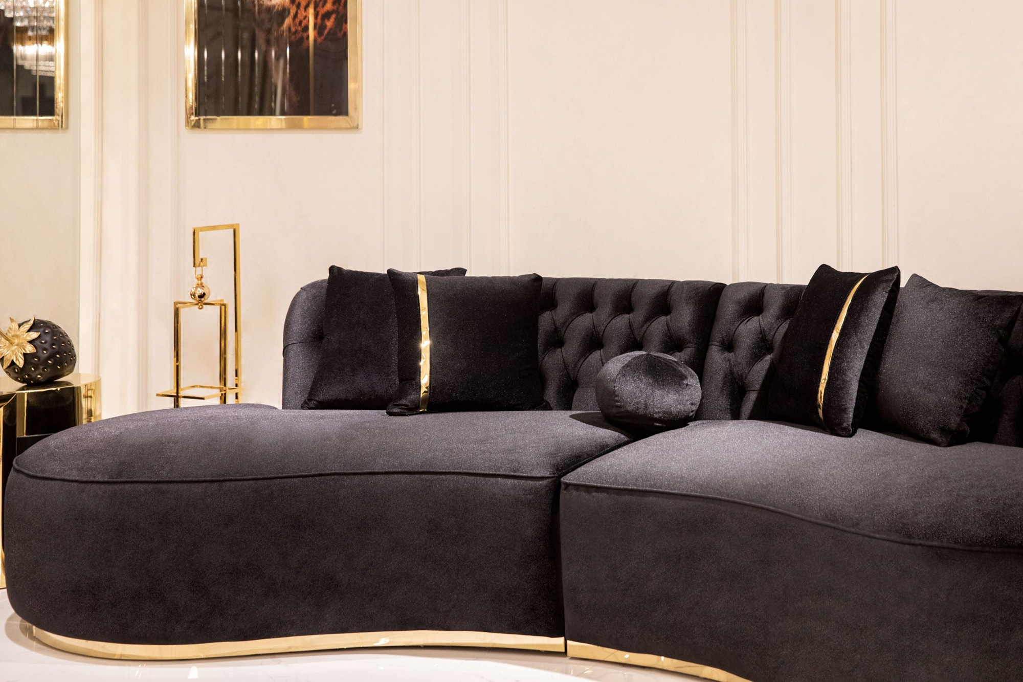 Nova Ella Velvet Curved Sectional - Black