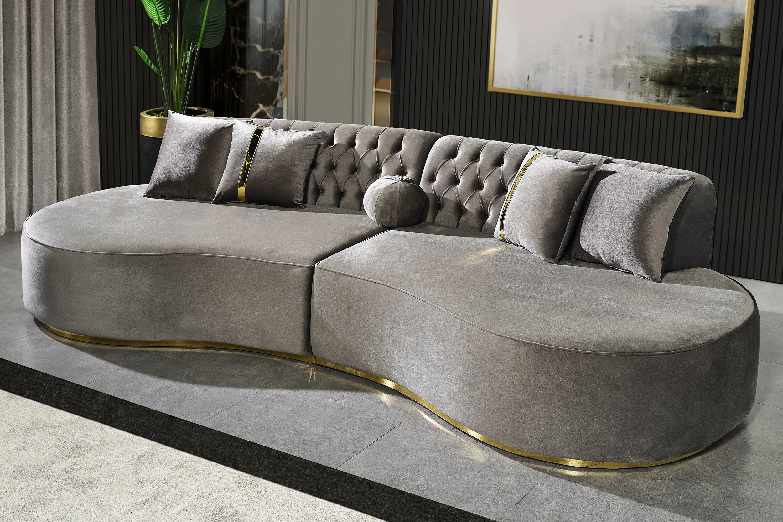 Nova Ella Velvet Curved Sectional - Gray