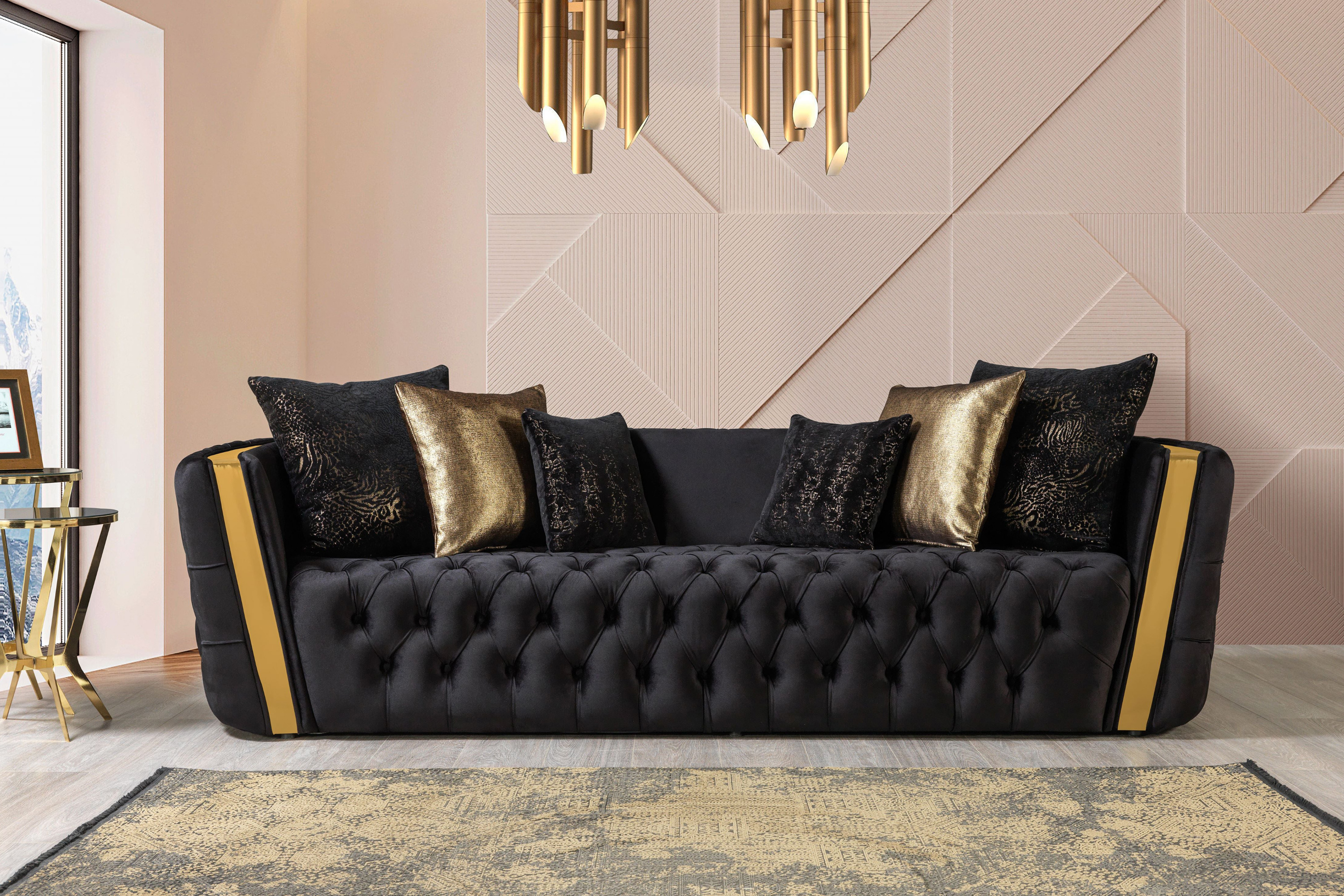 Nova Fanci Velvet Sofa & Loveseat - Black