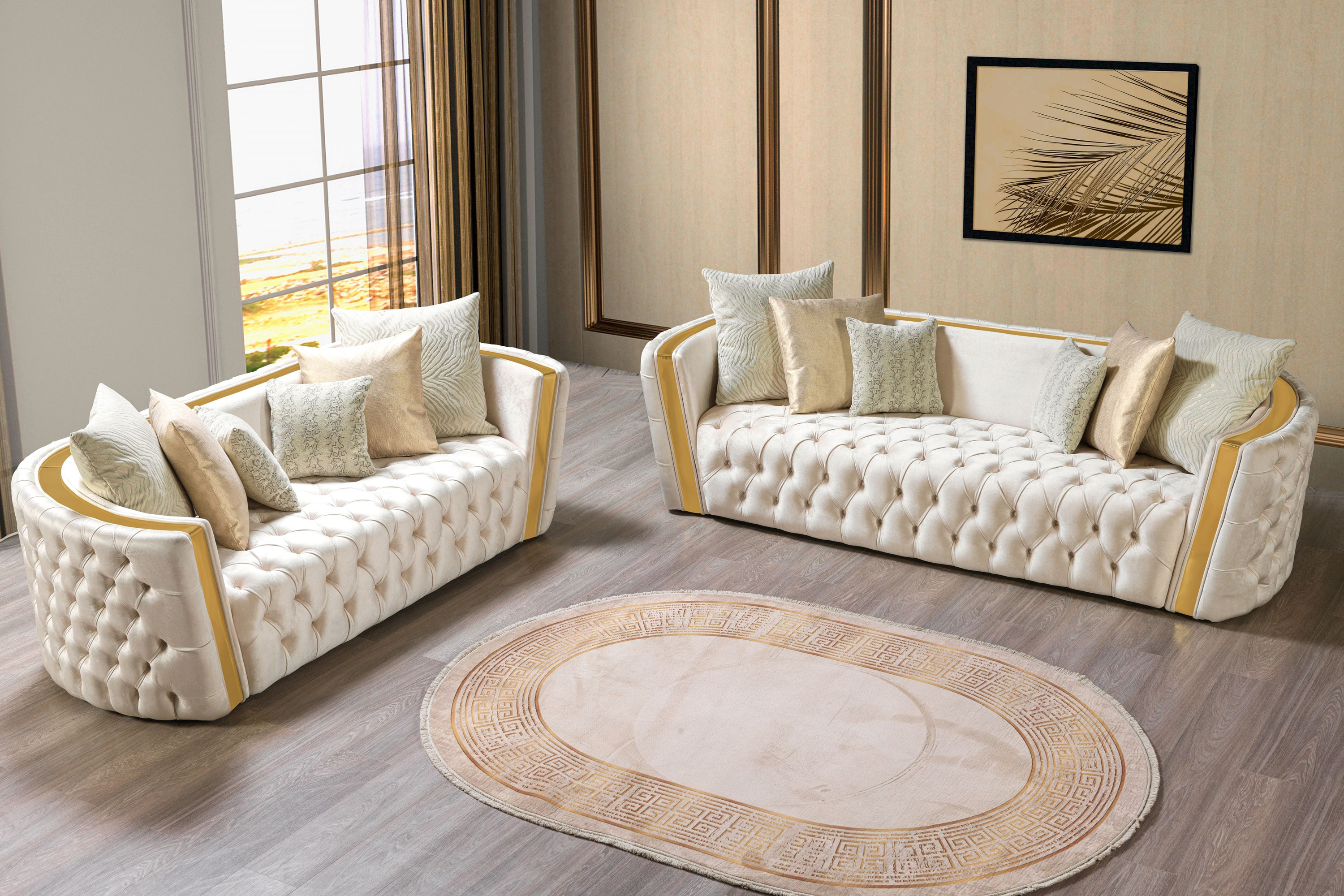 Nova Fanci Velvet Sofa & Loveseat - Ivory