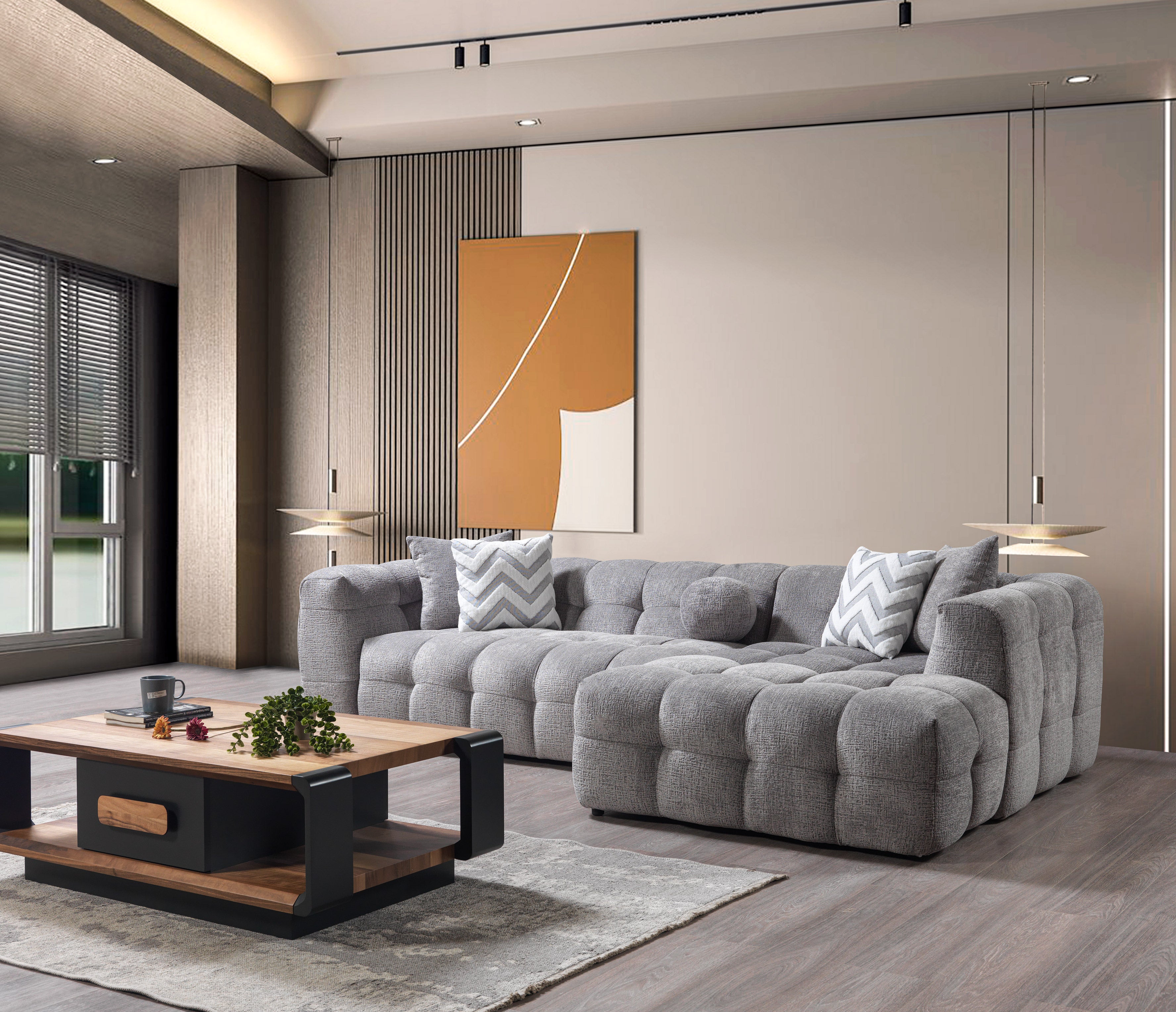 Nova Ivy Gray Boucle RAF 110" Sectional