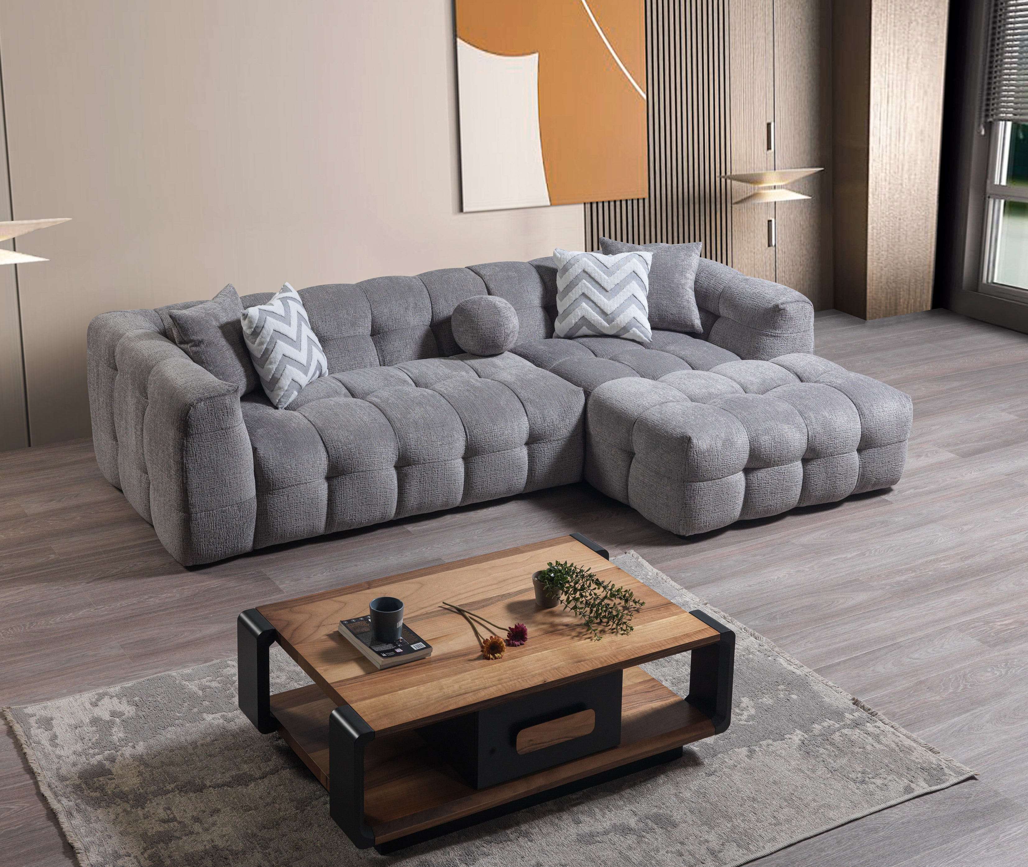 Nova Ivy Gray Boucle RAF 110" Sectional