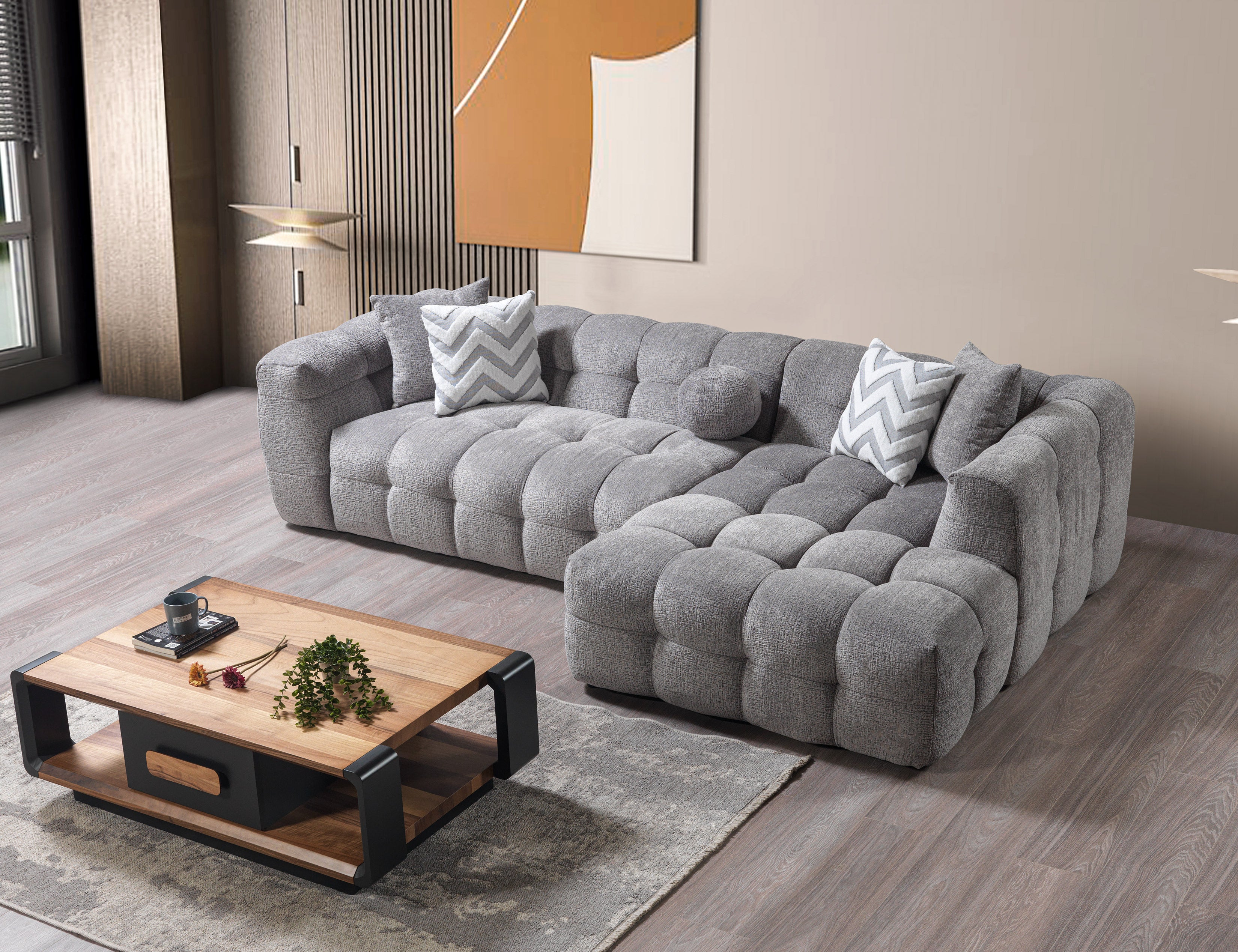 Nova Ivy Gray Boucle RAF 110" Sectional