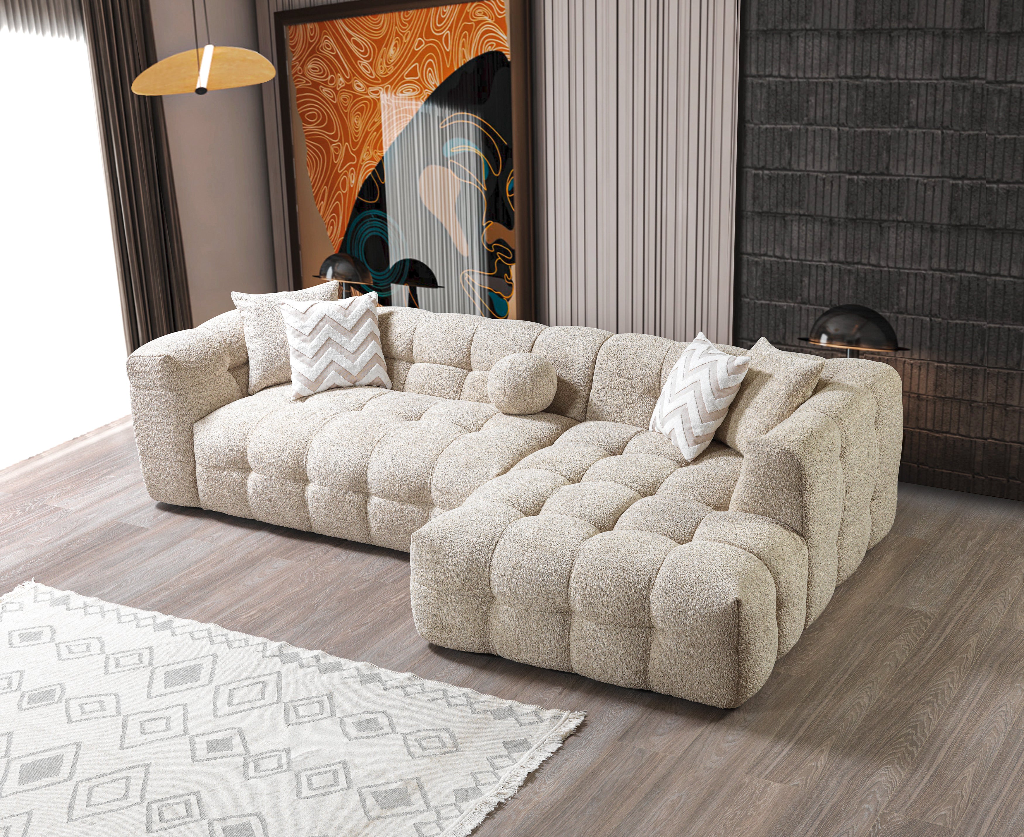 Nova Ivy Sand Boucle RAF 110" Sectional