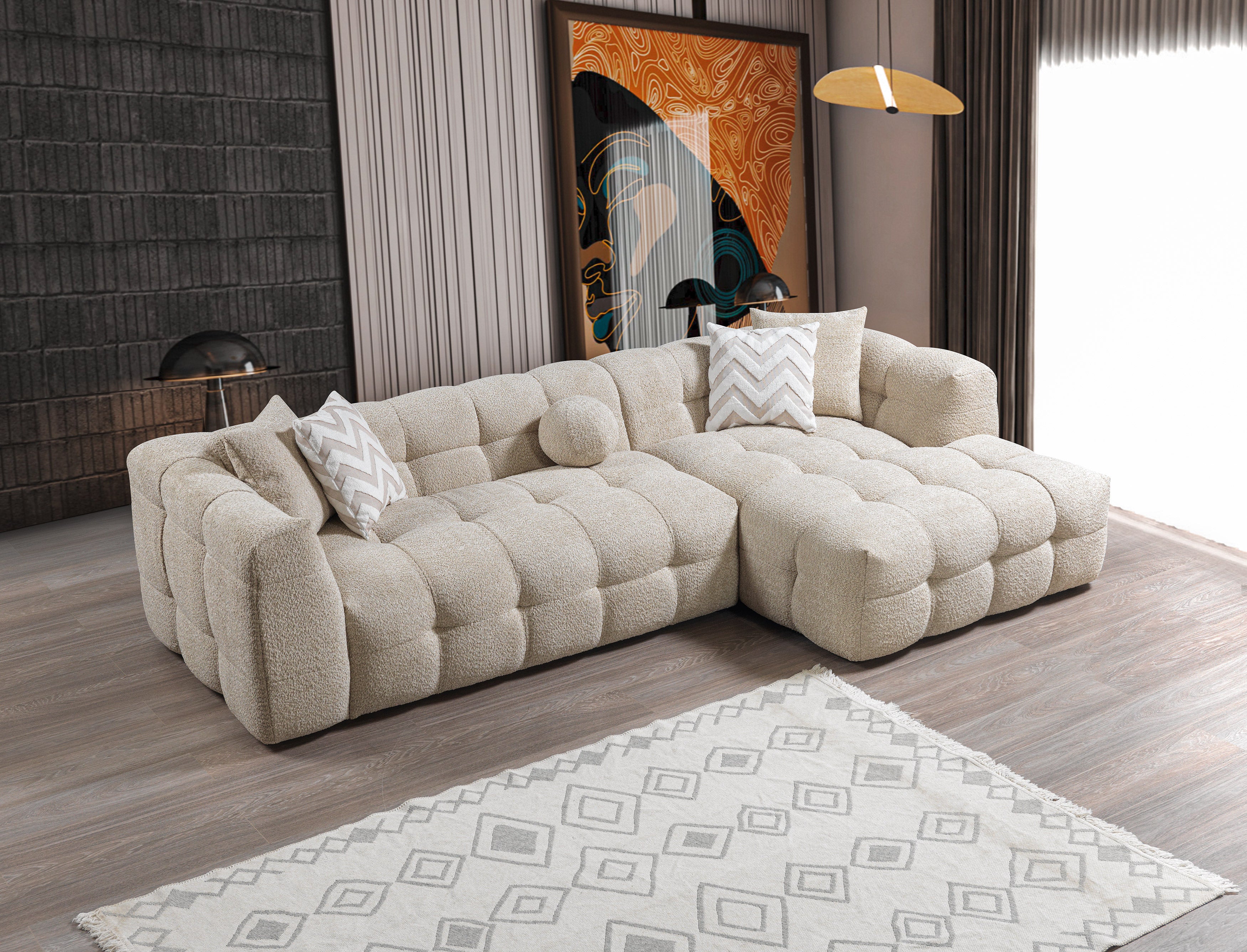 Nova Ivy Sand Boucle RAF 110" Sectional