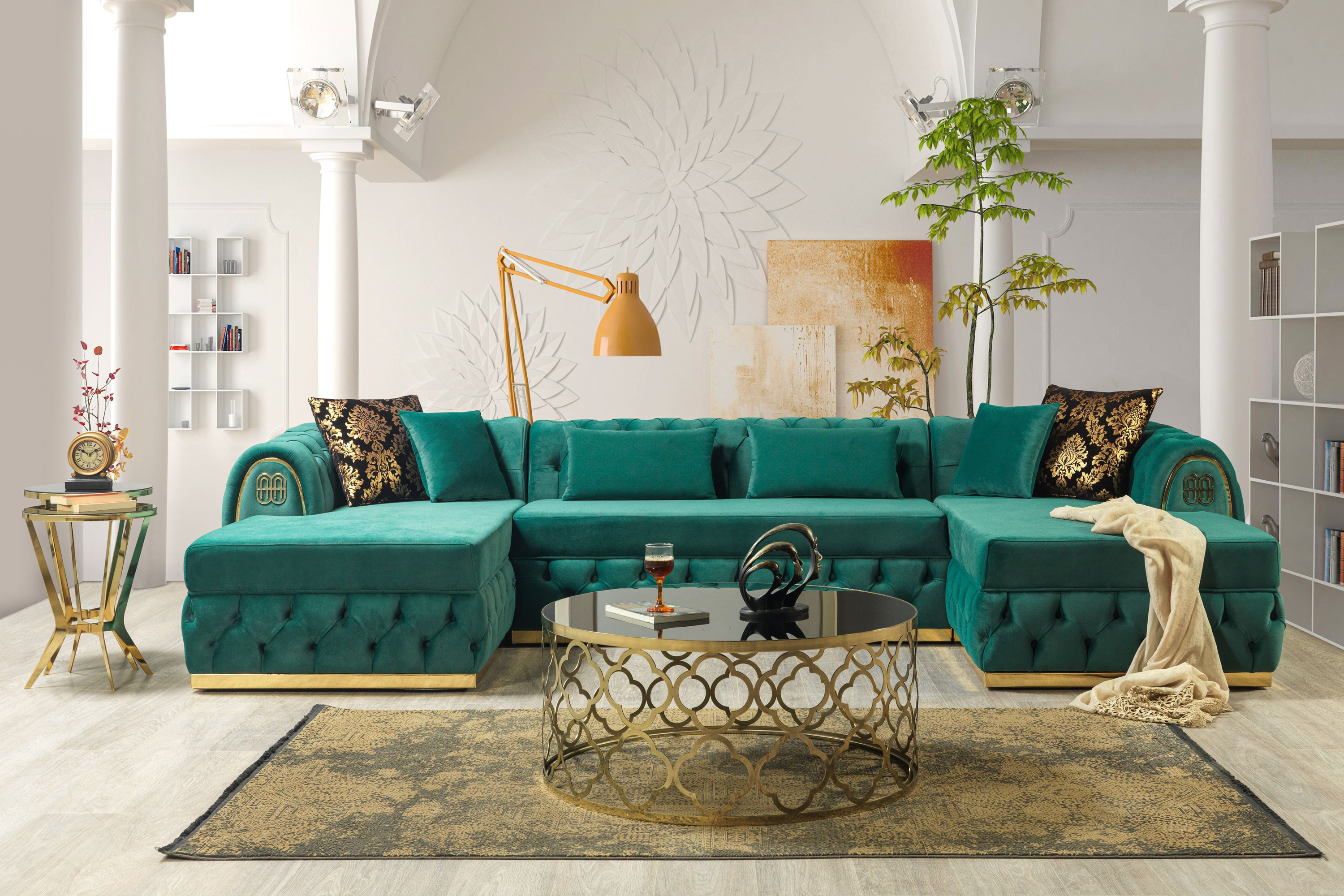 Nova - Jess Velvet Green Double Chaise Sectional