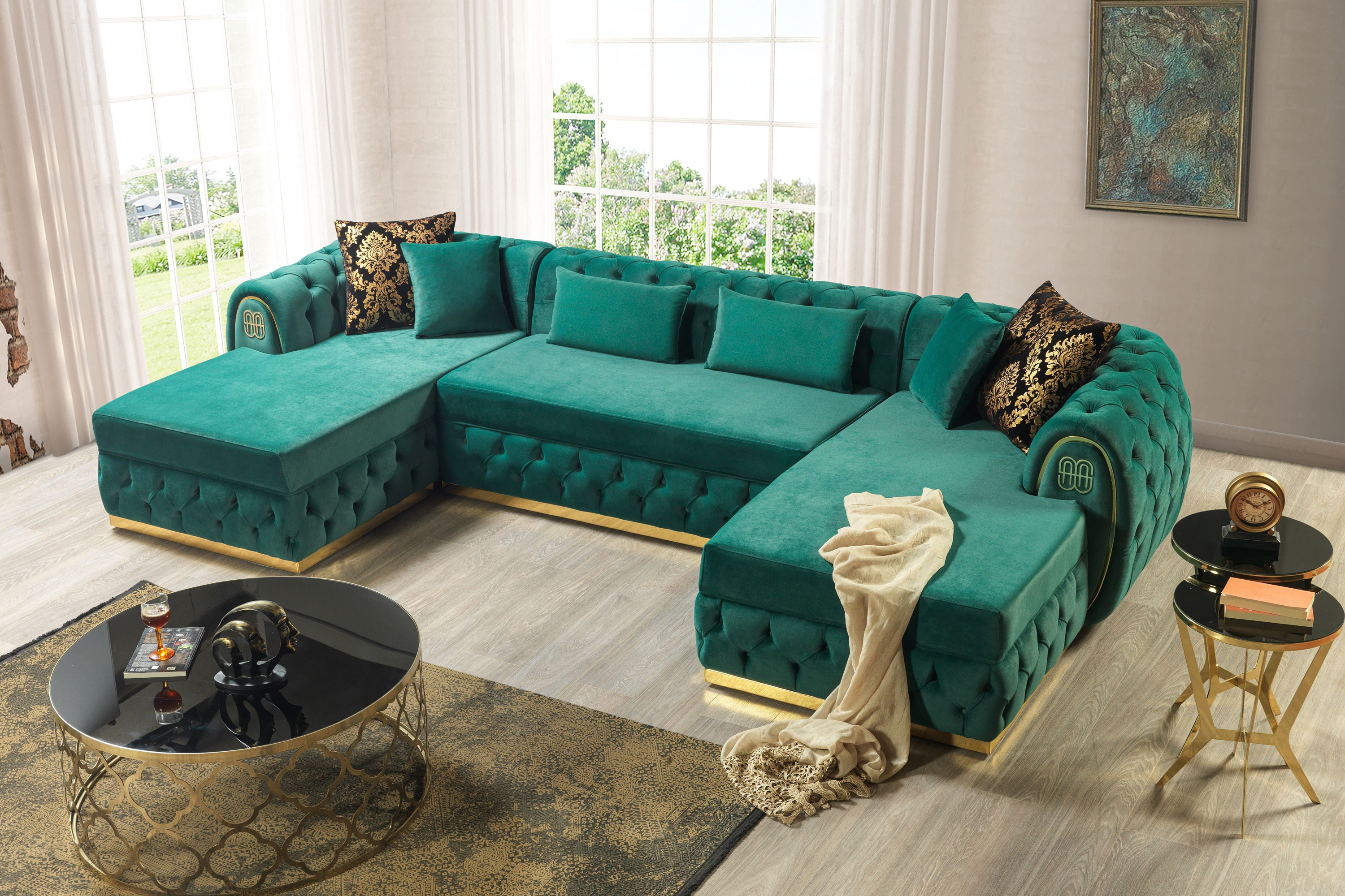 Nova - Jess Velvet Green Double Chaise Sectional