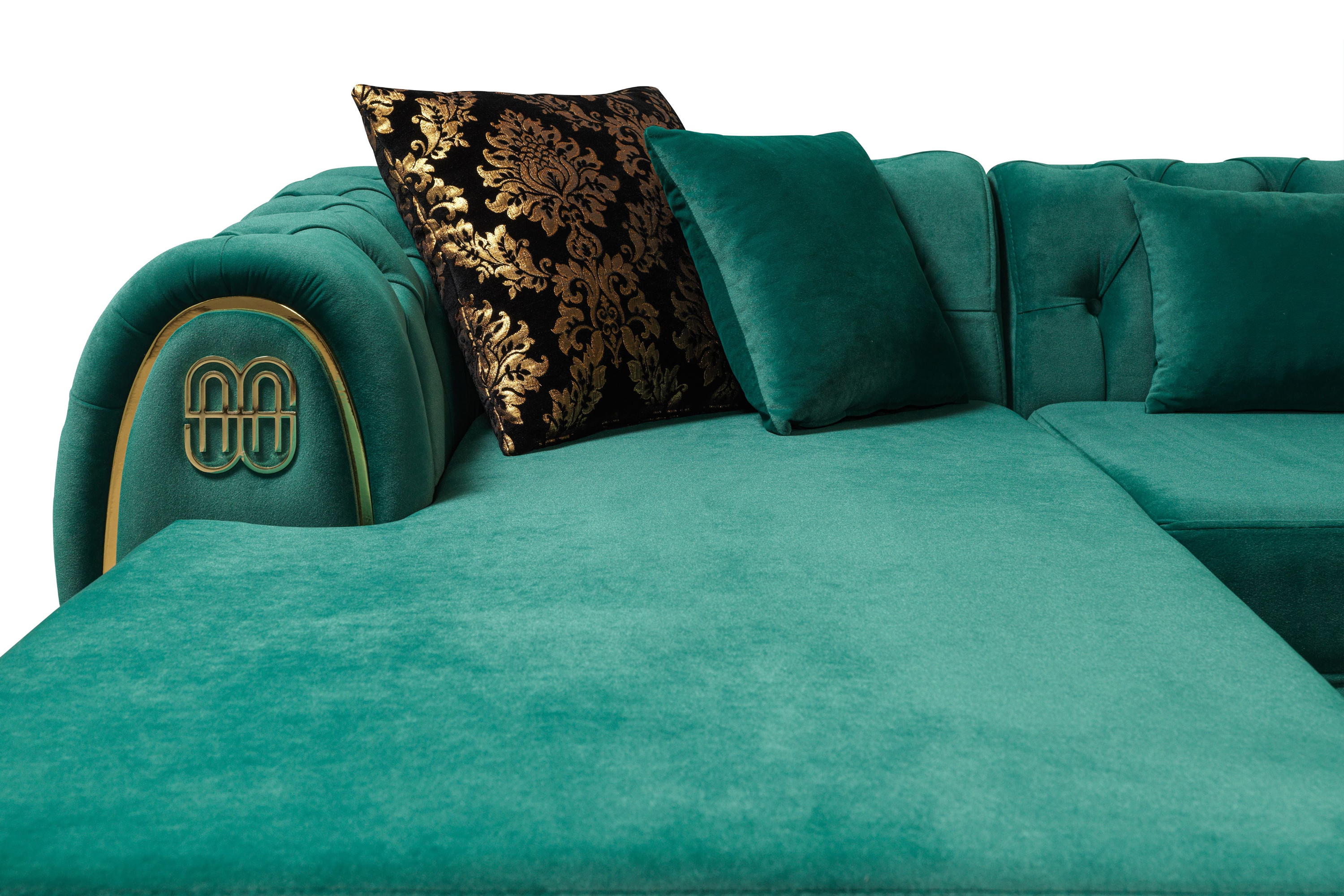 Nova - Jess Velvet Green Double Chaise Sectional