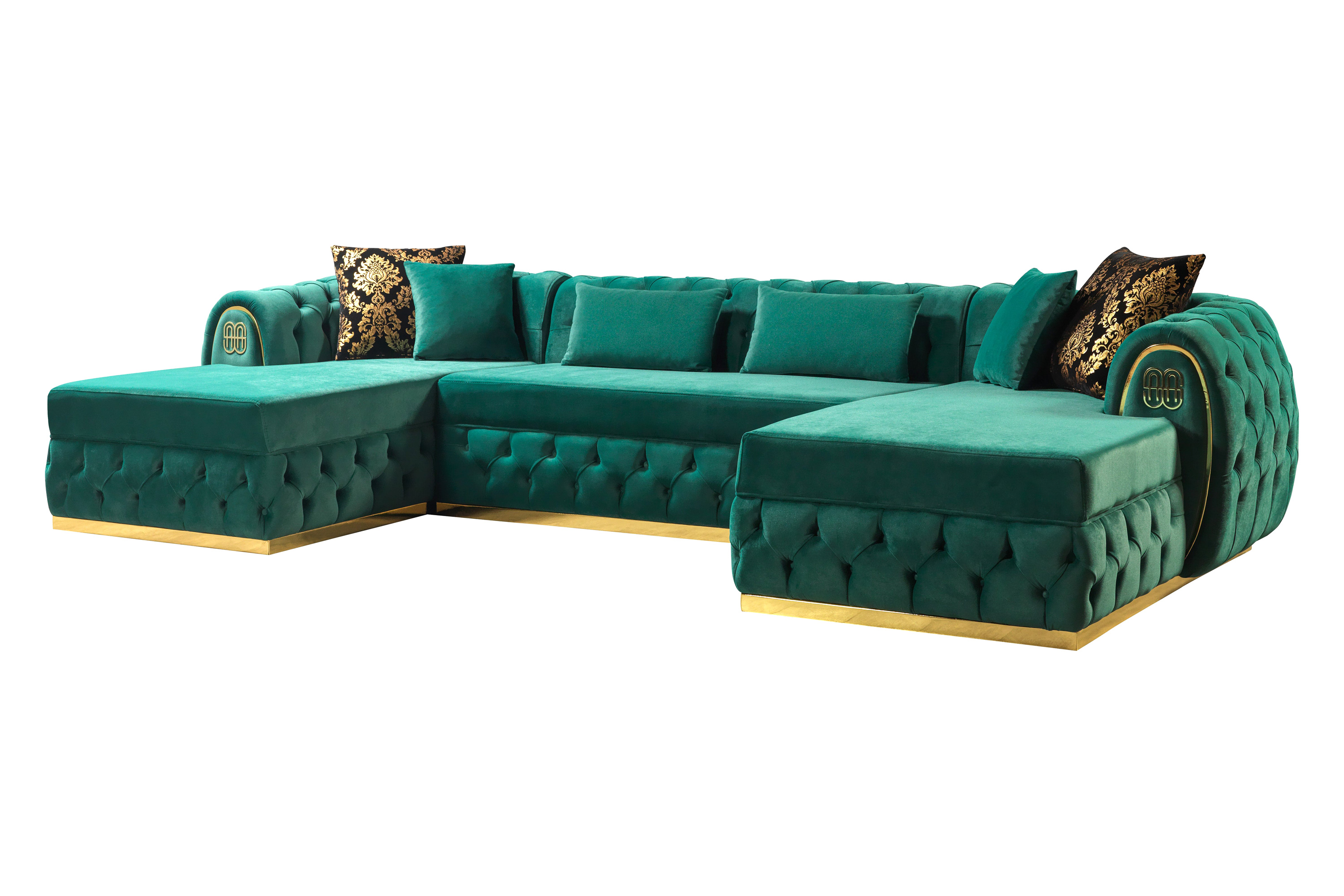 Nova - Jess Velvet Green Double Chaise Sectional