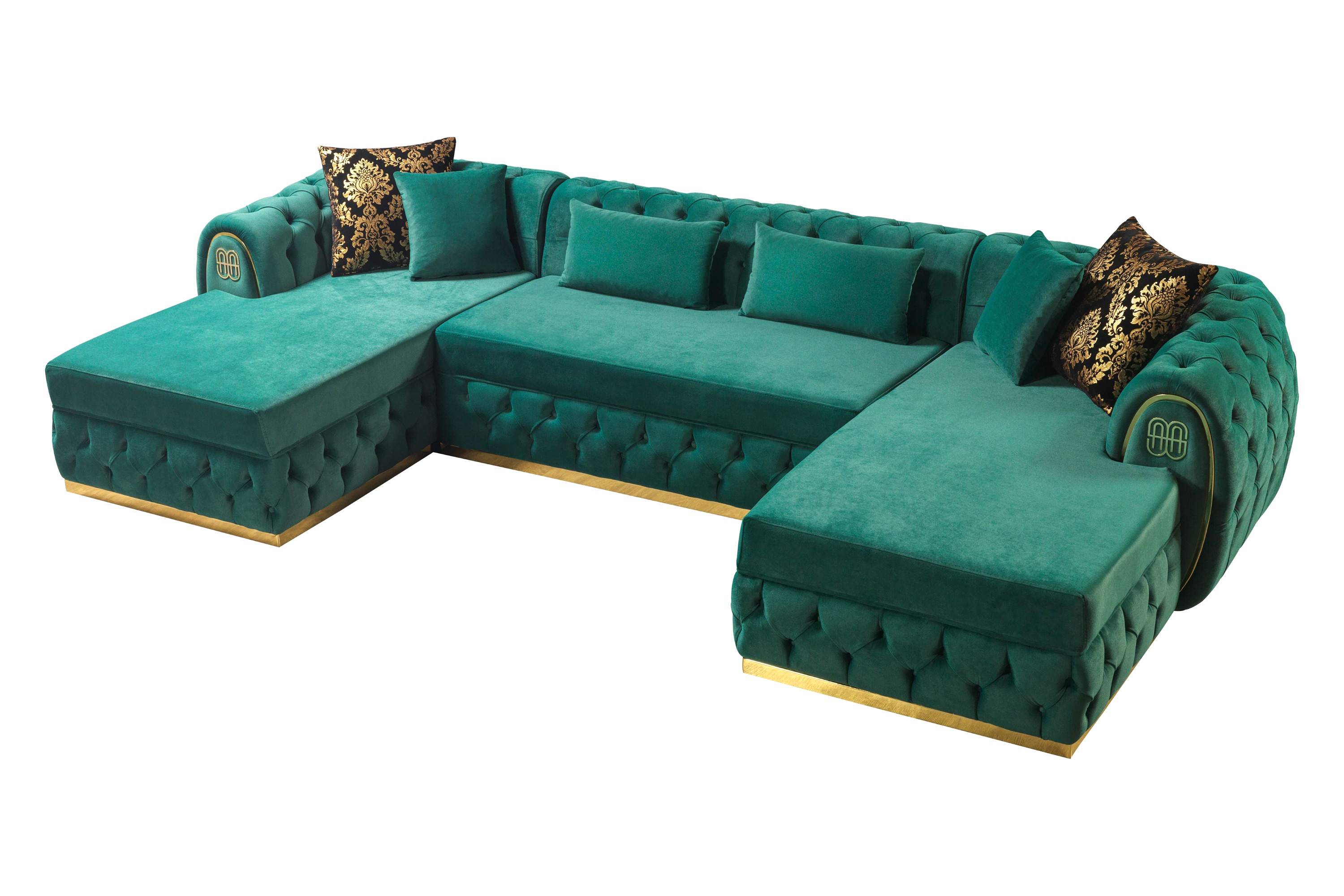 Nova - Jess Velvet Green Double Chaise Sectional