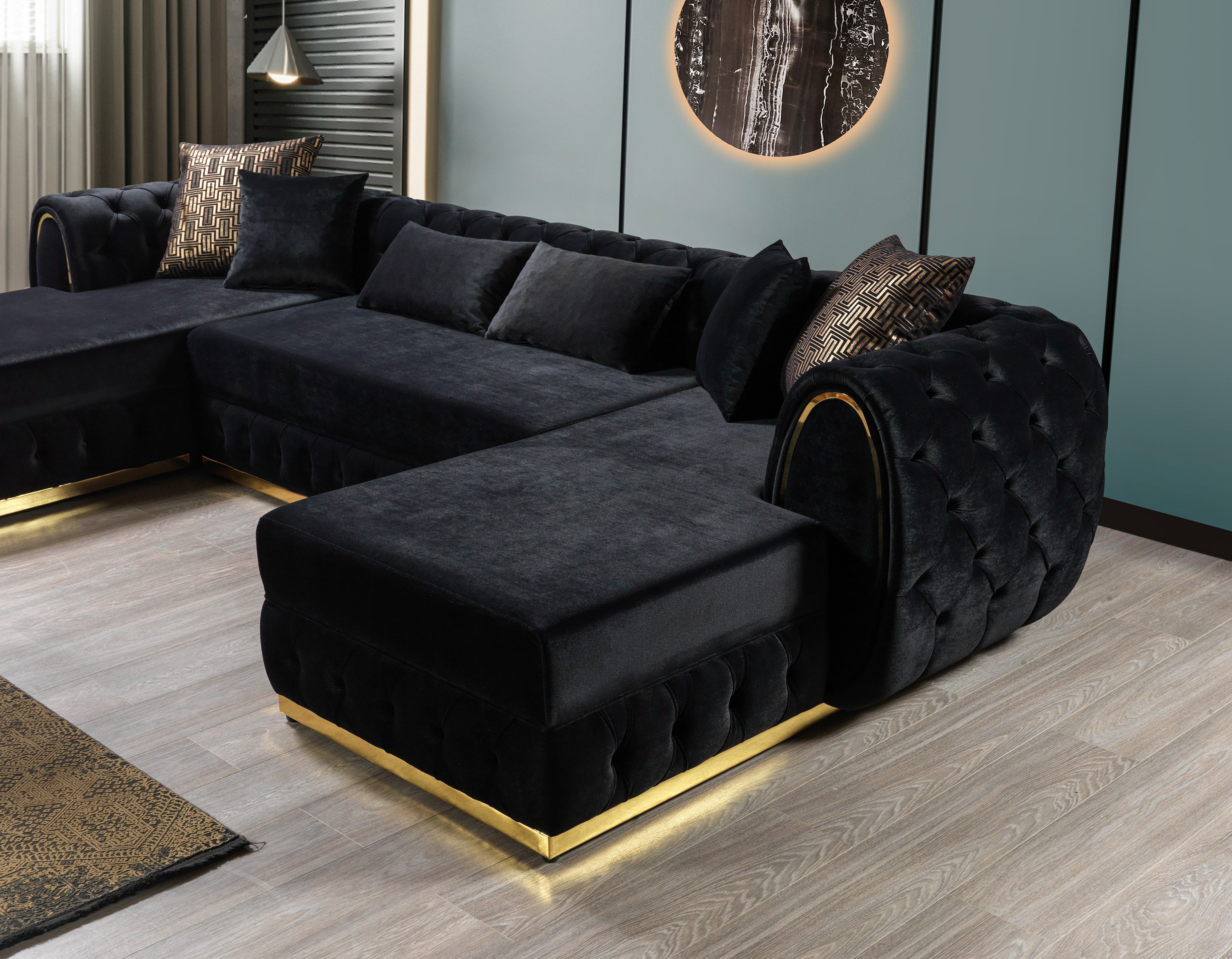 Nova Jessie Black Velvet Double Chaise 138" Sectional