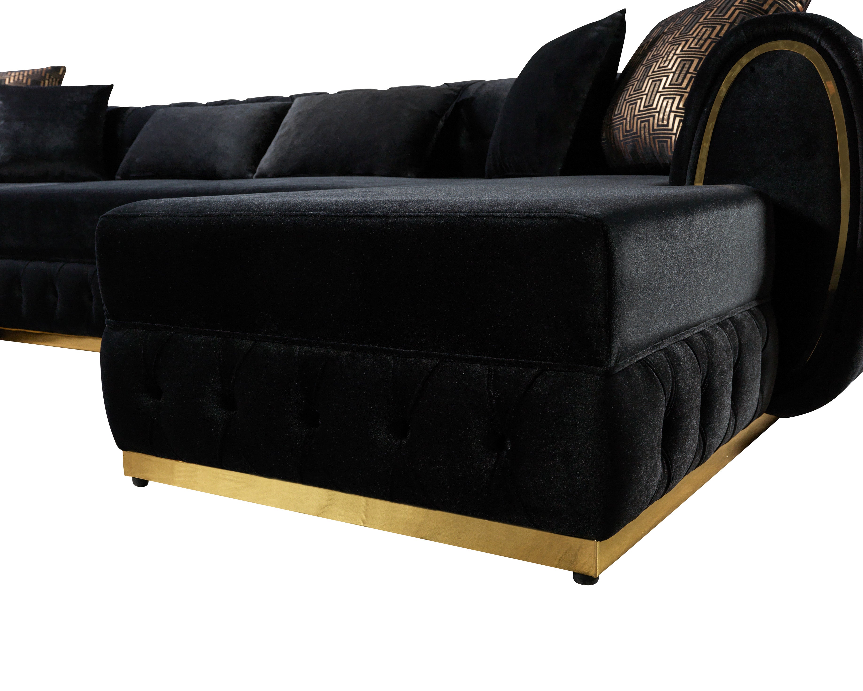 Nova Jessie Black Velvet Double Chaise 138" Sectional