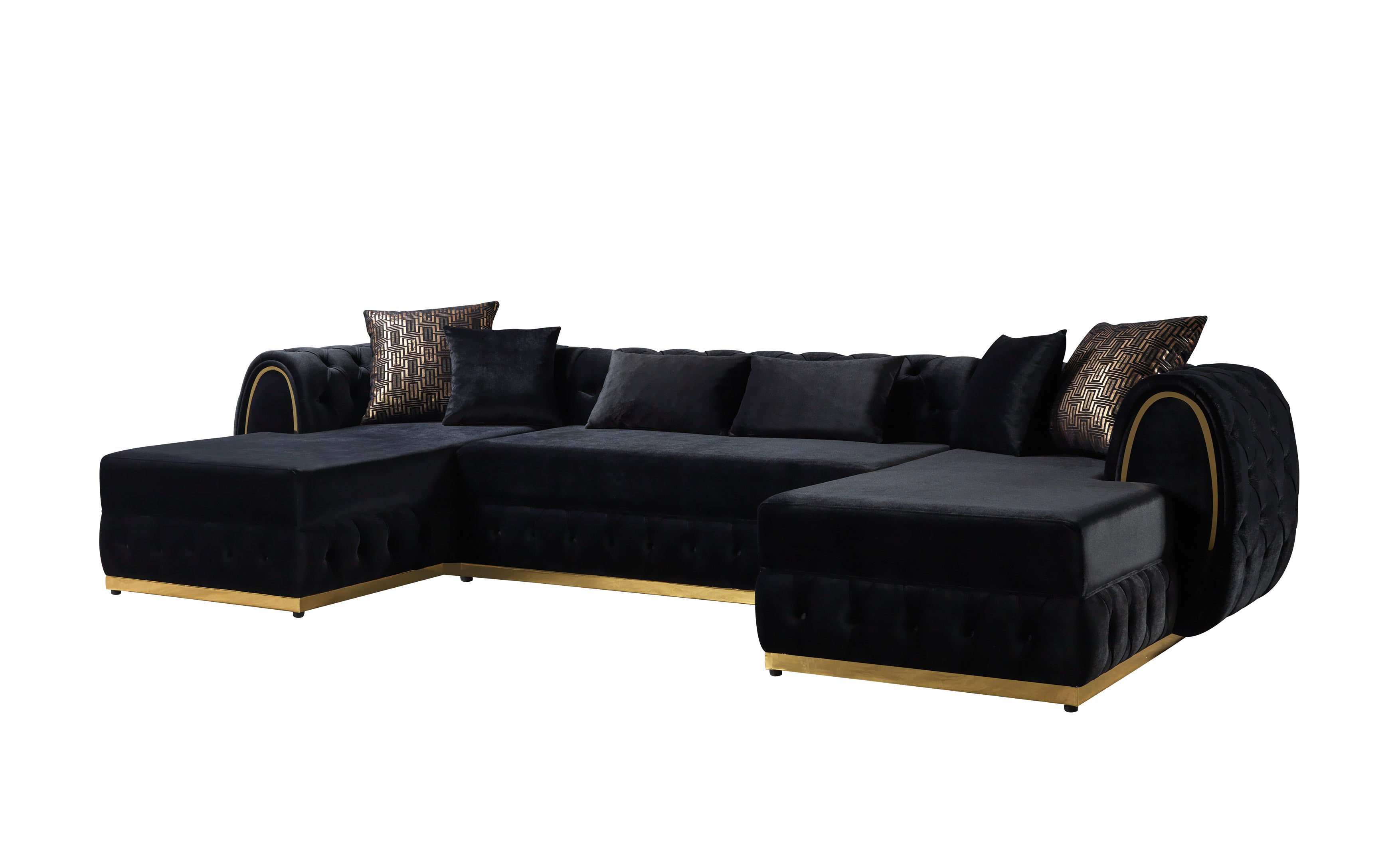 Nova Jessie Black Velvet Double Chaise 138" Sectional